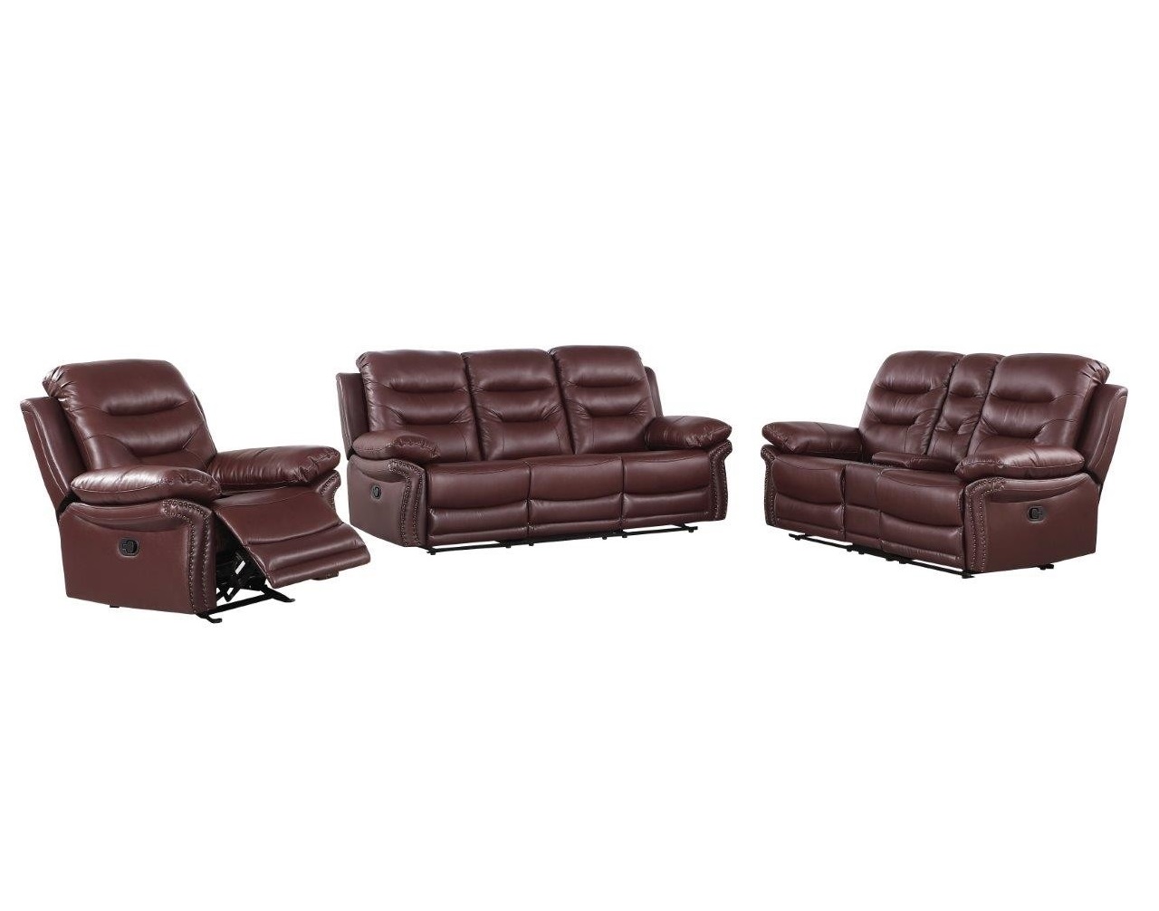 Three Piece Indoor Burgundy Faux Leather Five Person Seating Set-343906-1