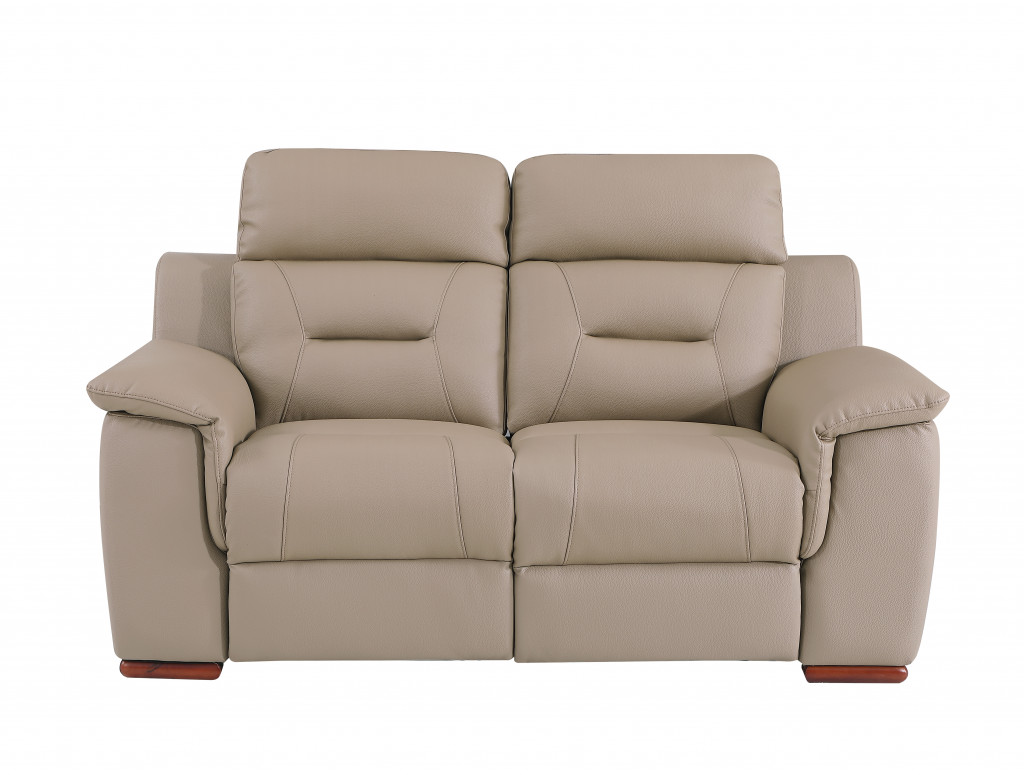 67" Beige And Brown Faux Leather Manual Reclining Love Seat-343908-1