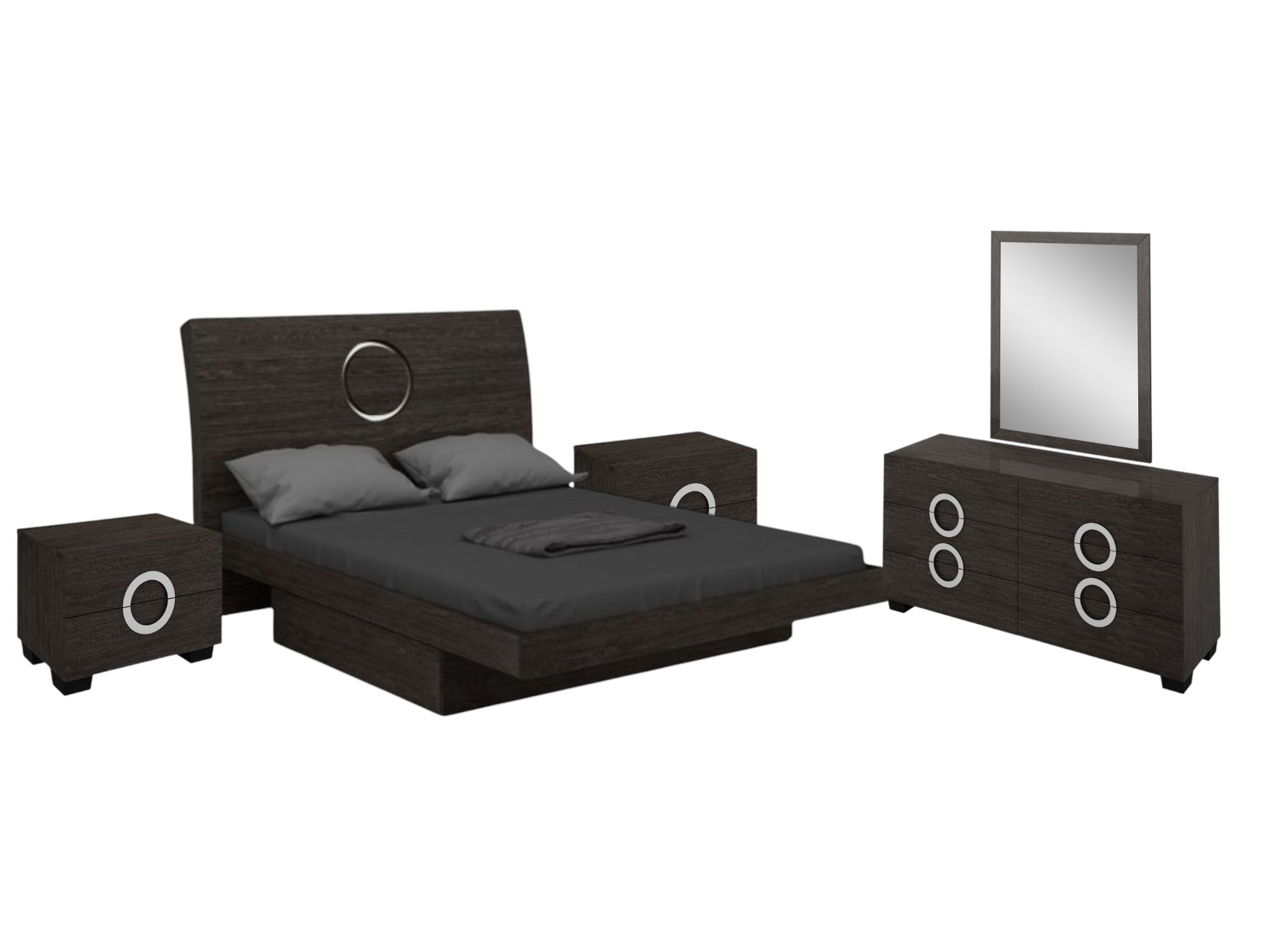 Four Piece Gray Solid Wood Bedroom Set With Mirror and other Wholesale bedroom sets for your store trending on Faire.