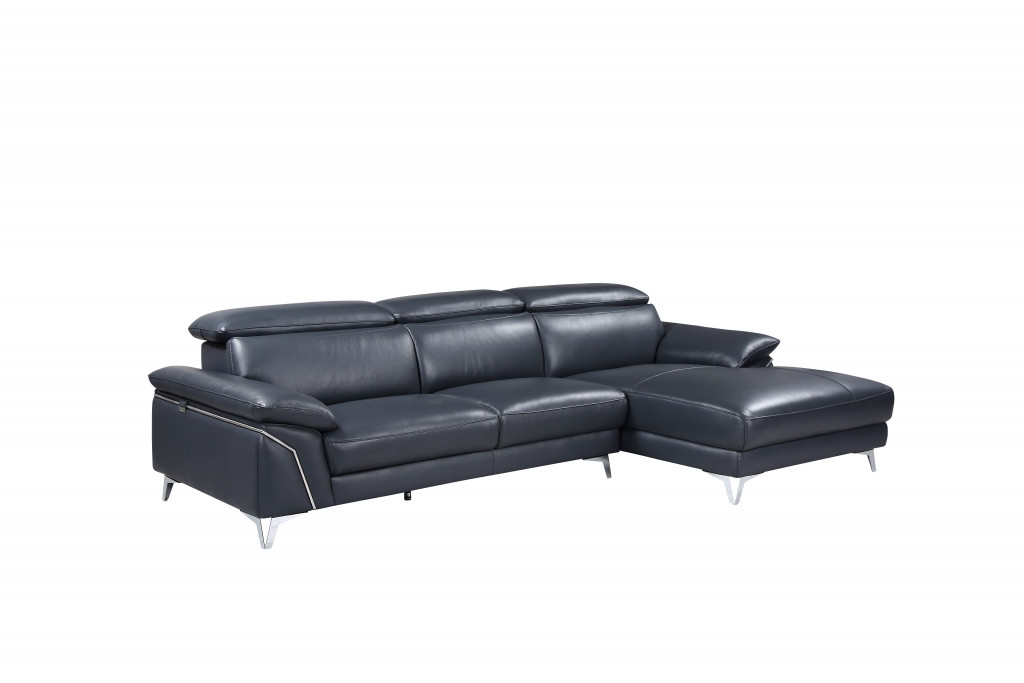 Navy Blue Italian Leather L Shaped Two Piece Sofa and Chaise Sectional-343949-1