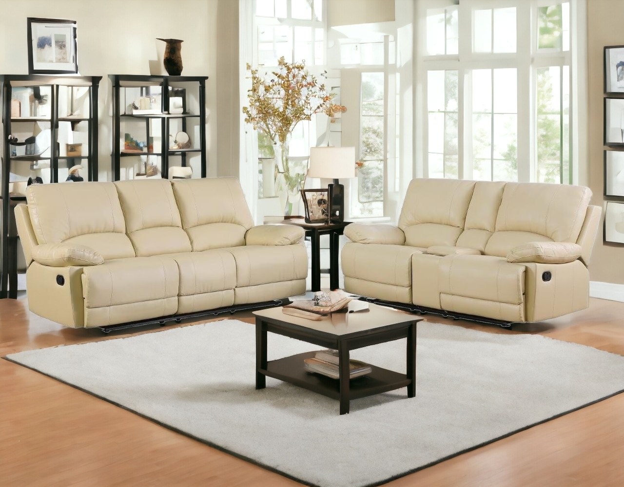 Two Piece Indoor Beige Faux Leather Five Person Seating Set-343975-1