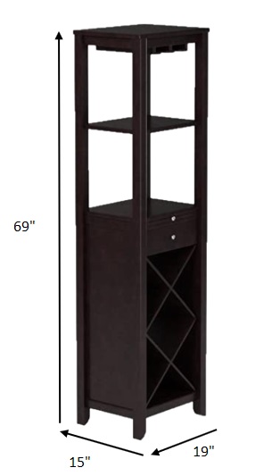 15" X 19" X 69" Wenge Wood Wine Cabinet