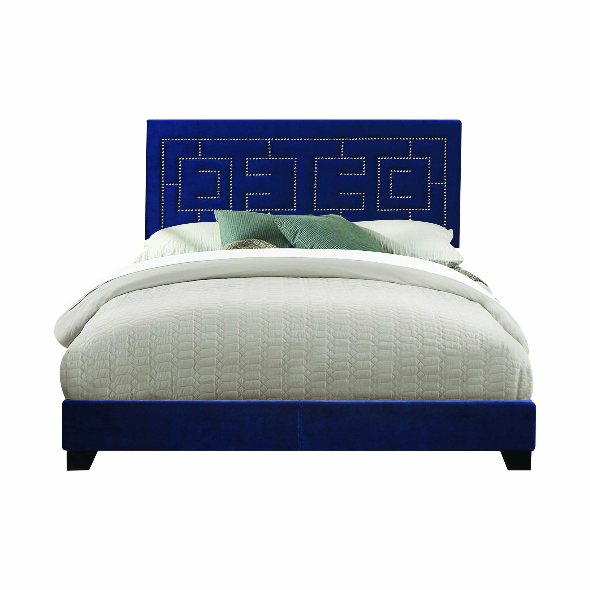 80" X 86" X 50" Dark Blue Velvet Upholstered Bed Wood Leg Eastern King Bed