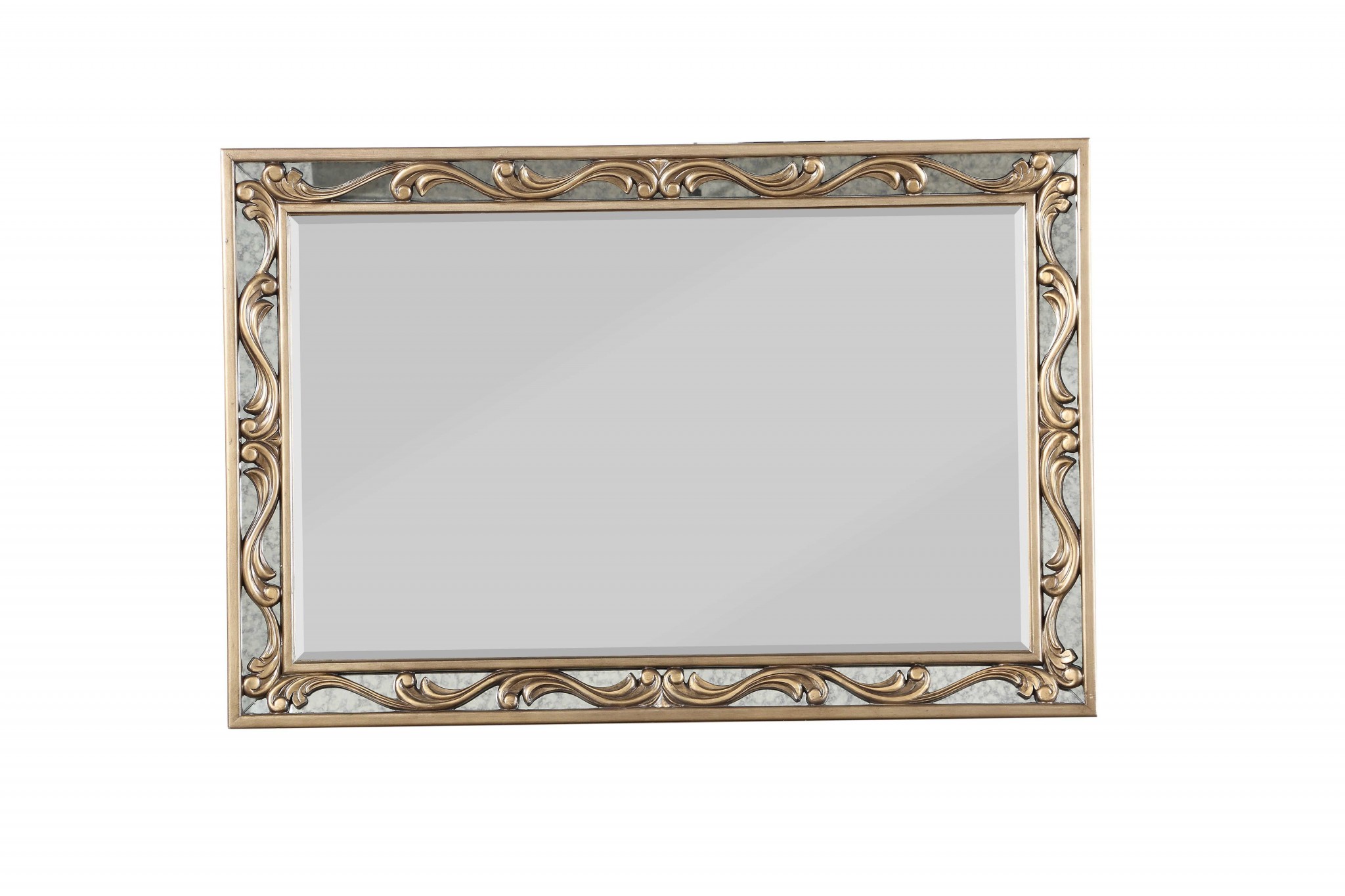 2" X 48" X 32" Antique Gold Wood Mirror