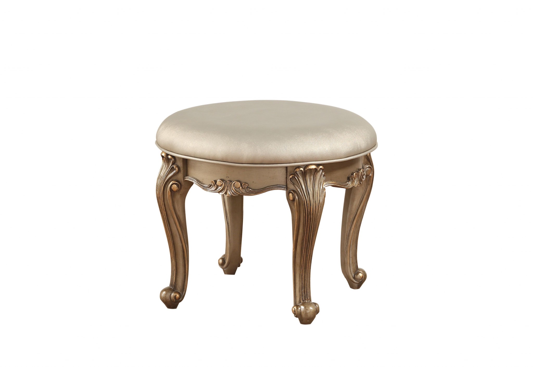 19" X 19" X 18" Champagne Faux Leather Vanity Stool