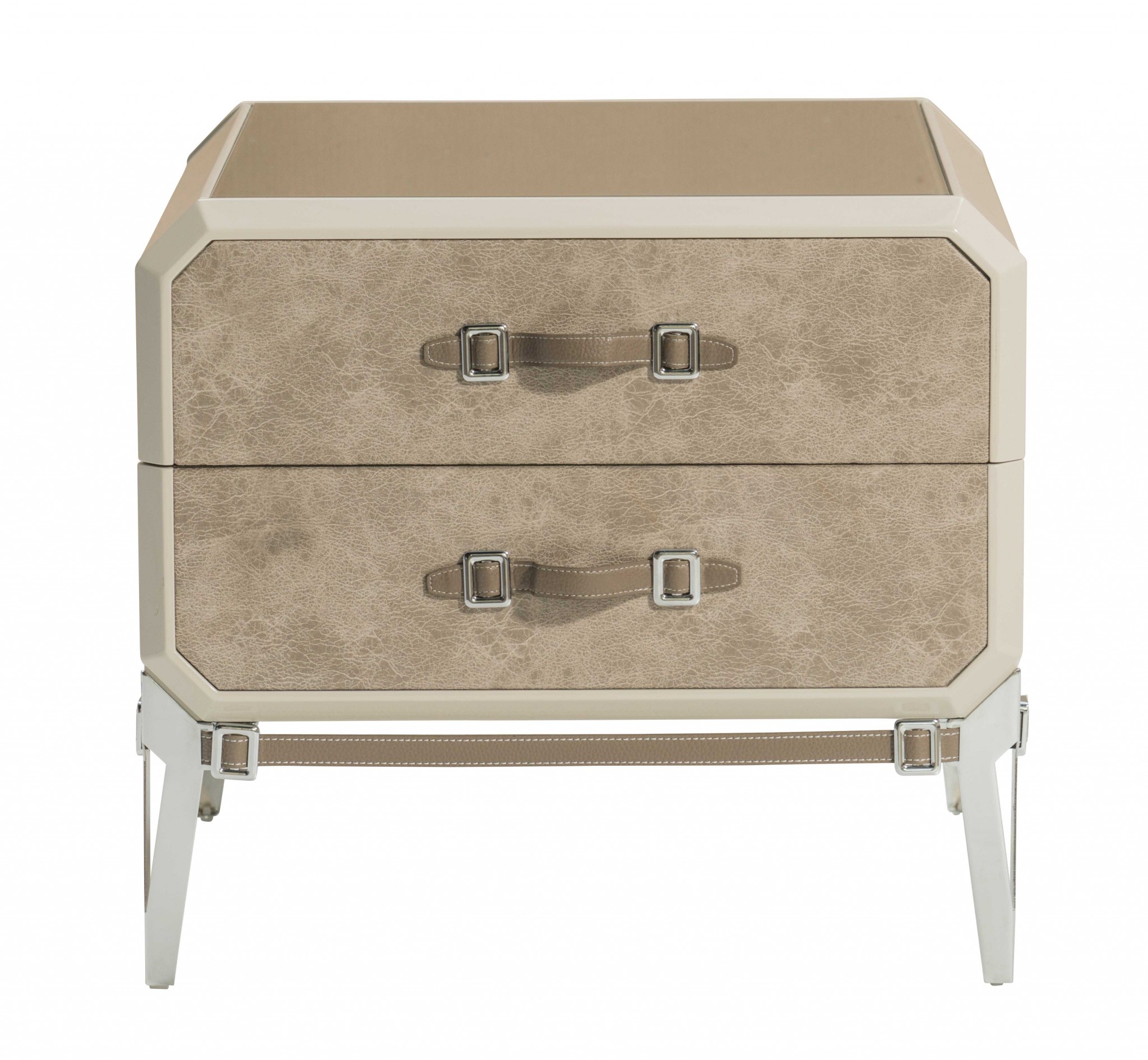 18" X 28" X 25" Vintage Beige PU Wood Upholstered (Front) Metal Leg Veneer (Melamine) Nightstand