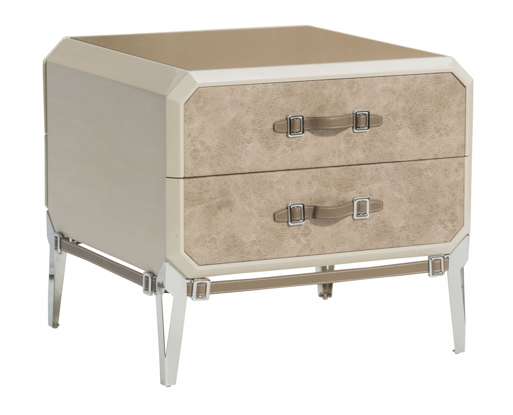 18" X 28" X 25" Vintage Beige PU Wood Upholstered (Front) Metal Leg Veneer (Melamine) Nightstand