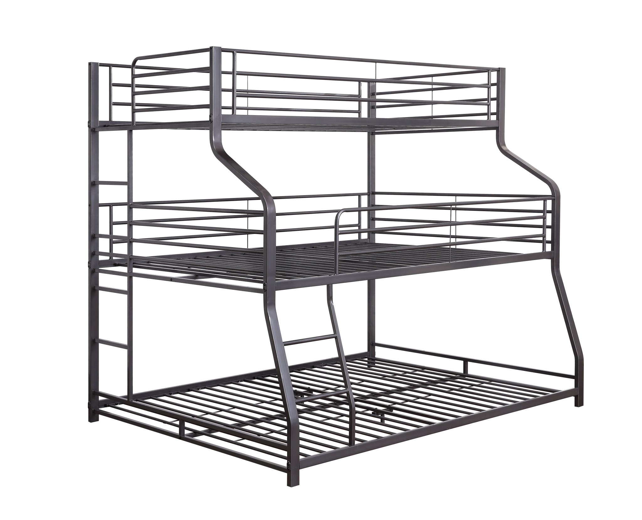 62" X 83" X 74" Gunmetal Metal Triple Bunk Bed TwinFullQueen