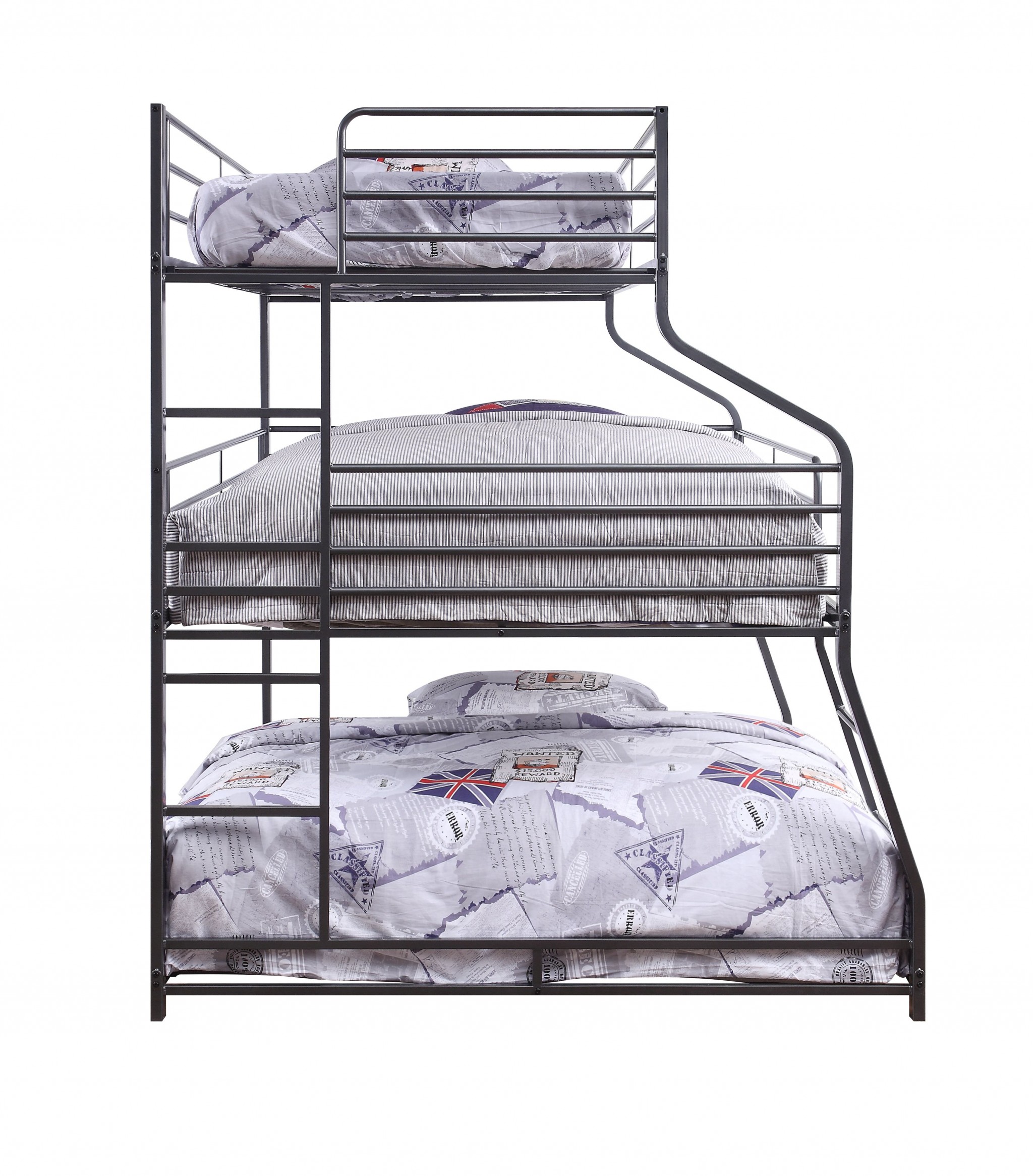 62" X 83" X 74" Gunmetal Metal Triple Bunk Bed TwinFullQueen