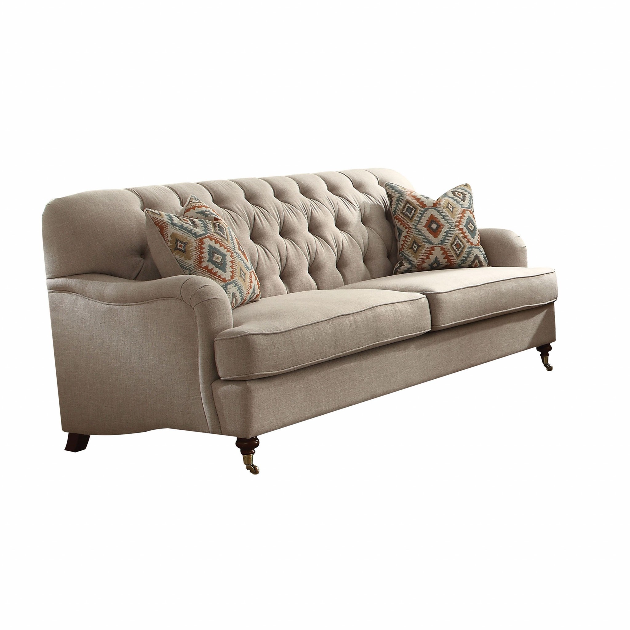 38" X 85" X 37" Beige Fabric Upholstery Sofa w/2 Pillows