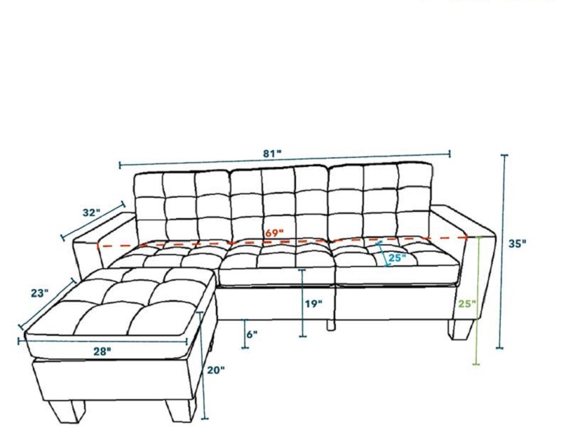 32" X 81" X 35" Gray Linen Upholstery Sectional Sofa