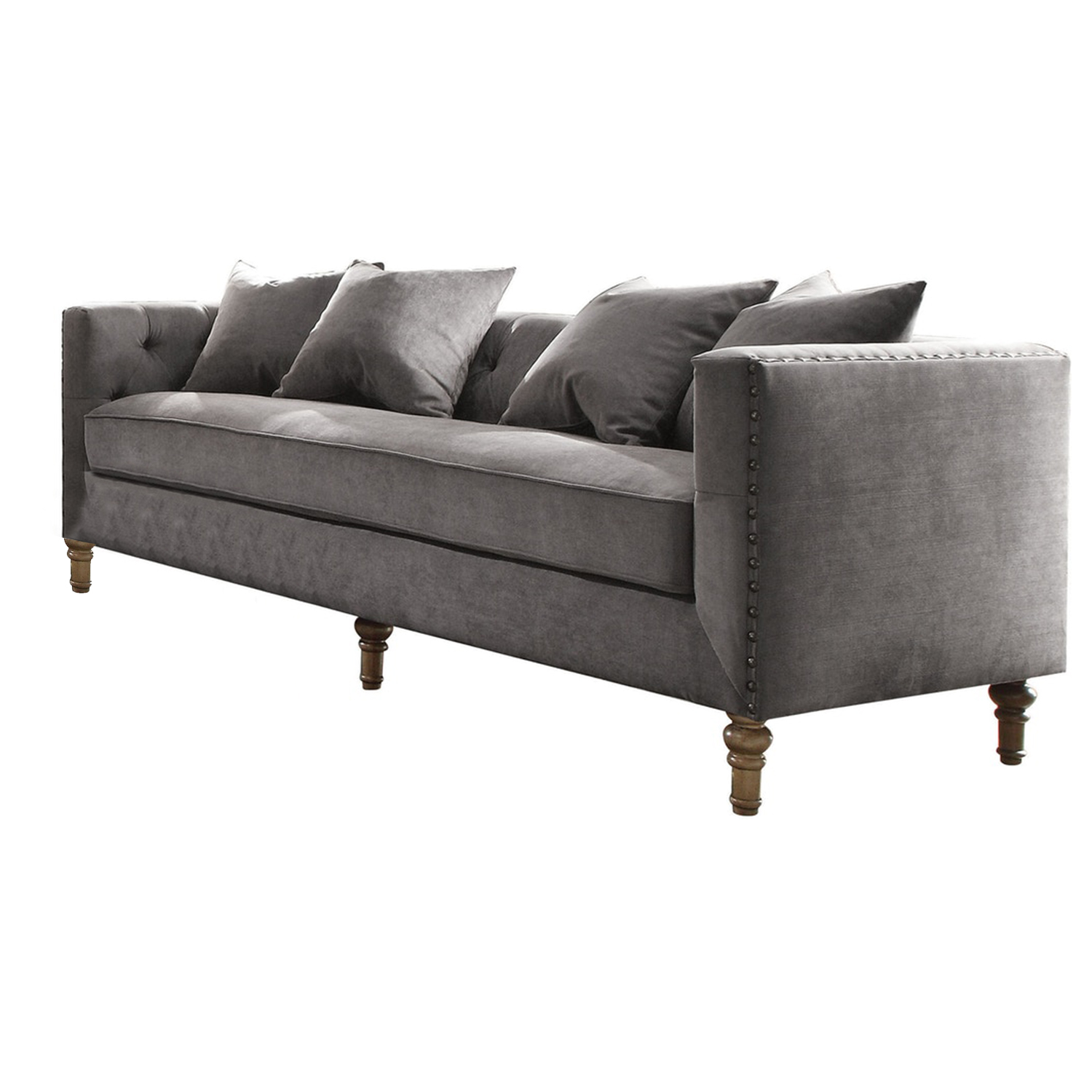 34" X 84" X 31" Gray Velvet Upholstery Sofa w/4 Pillows