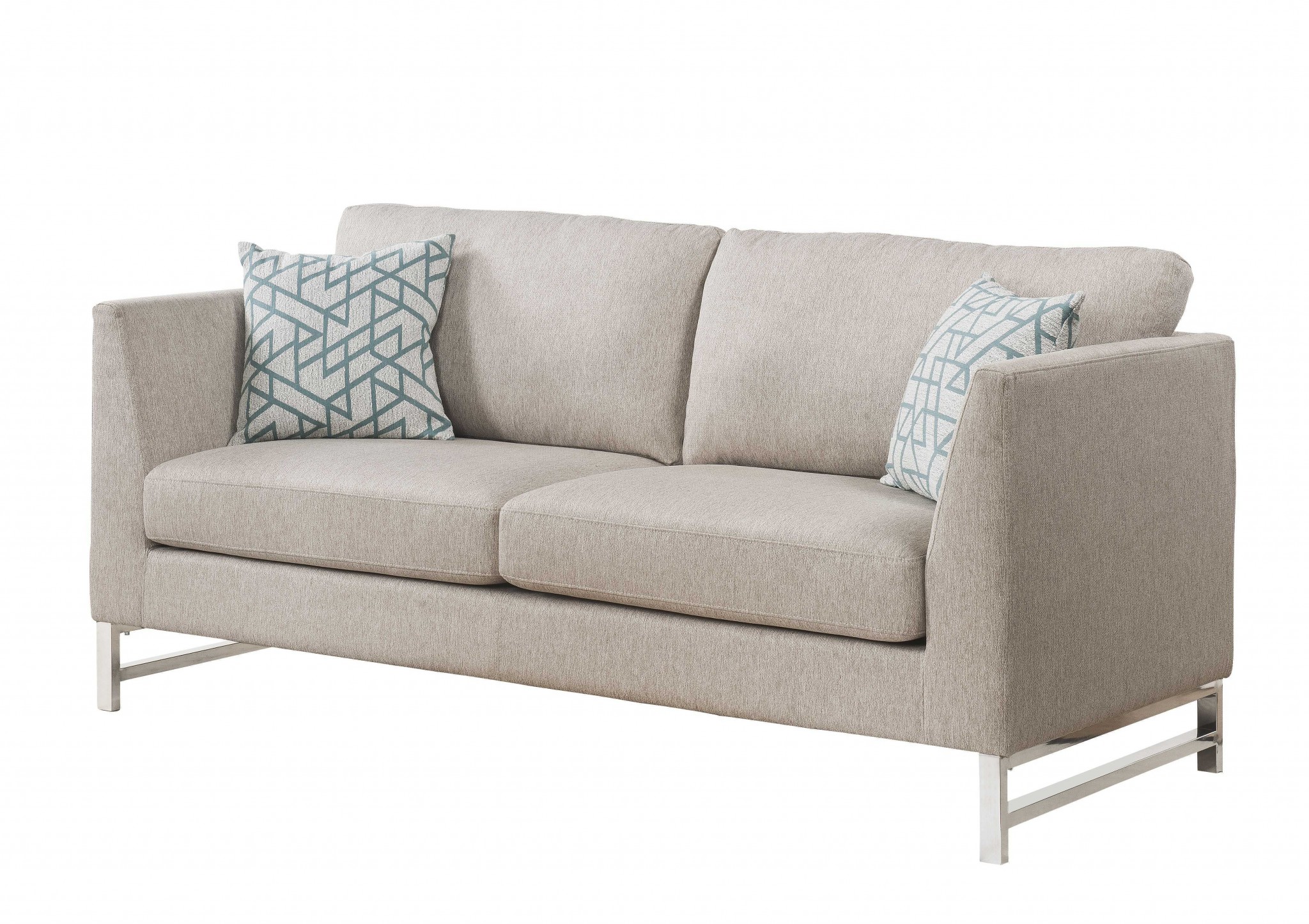 35" X 78" X 36" Beige Linen Upholstery Metal Leg Sofa w/2 Pillows