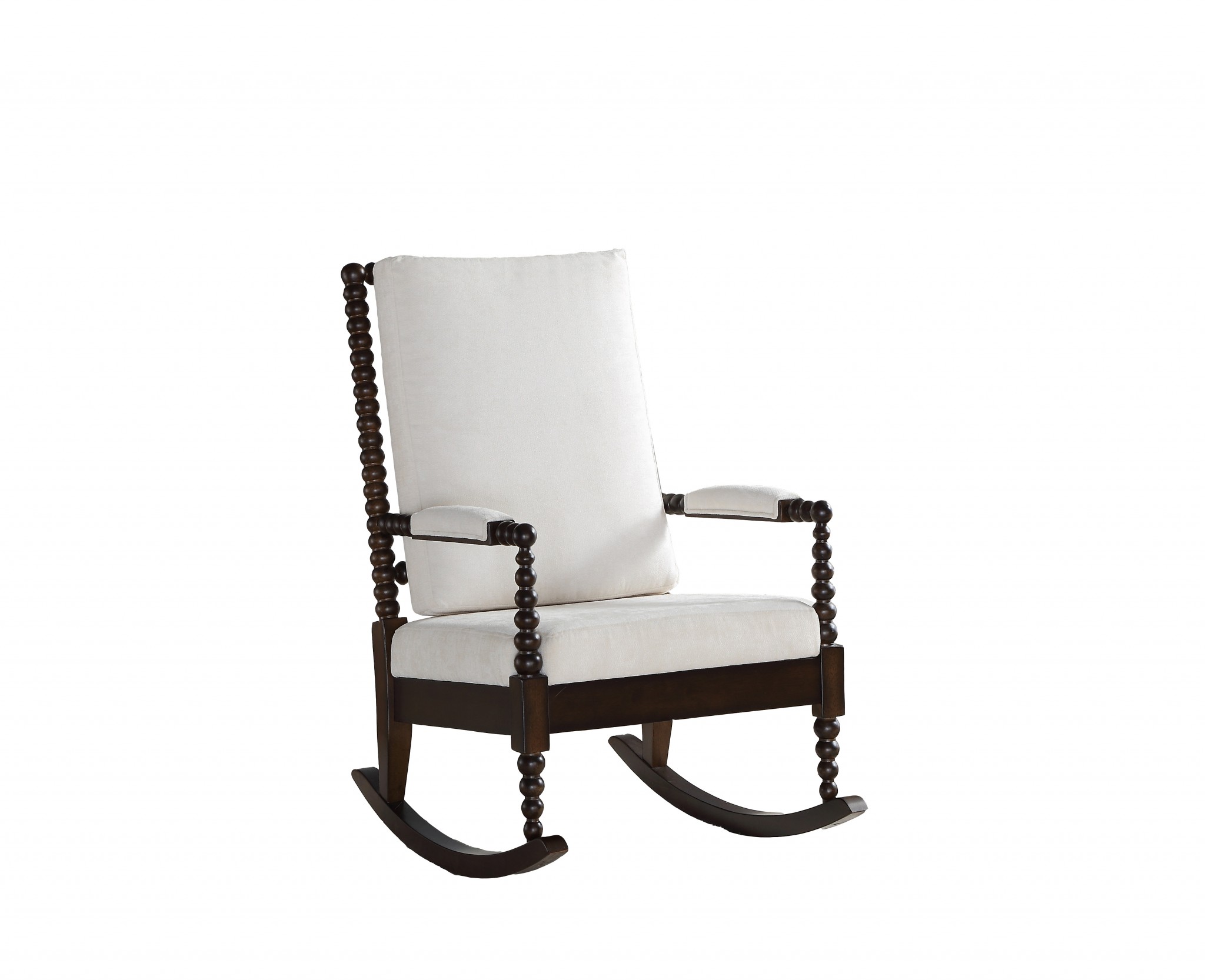 25" X 33" X 41" Cream Fabric Walnut Wood Upholstered (Seat) Rocking Chair