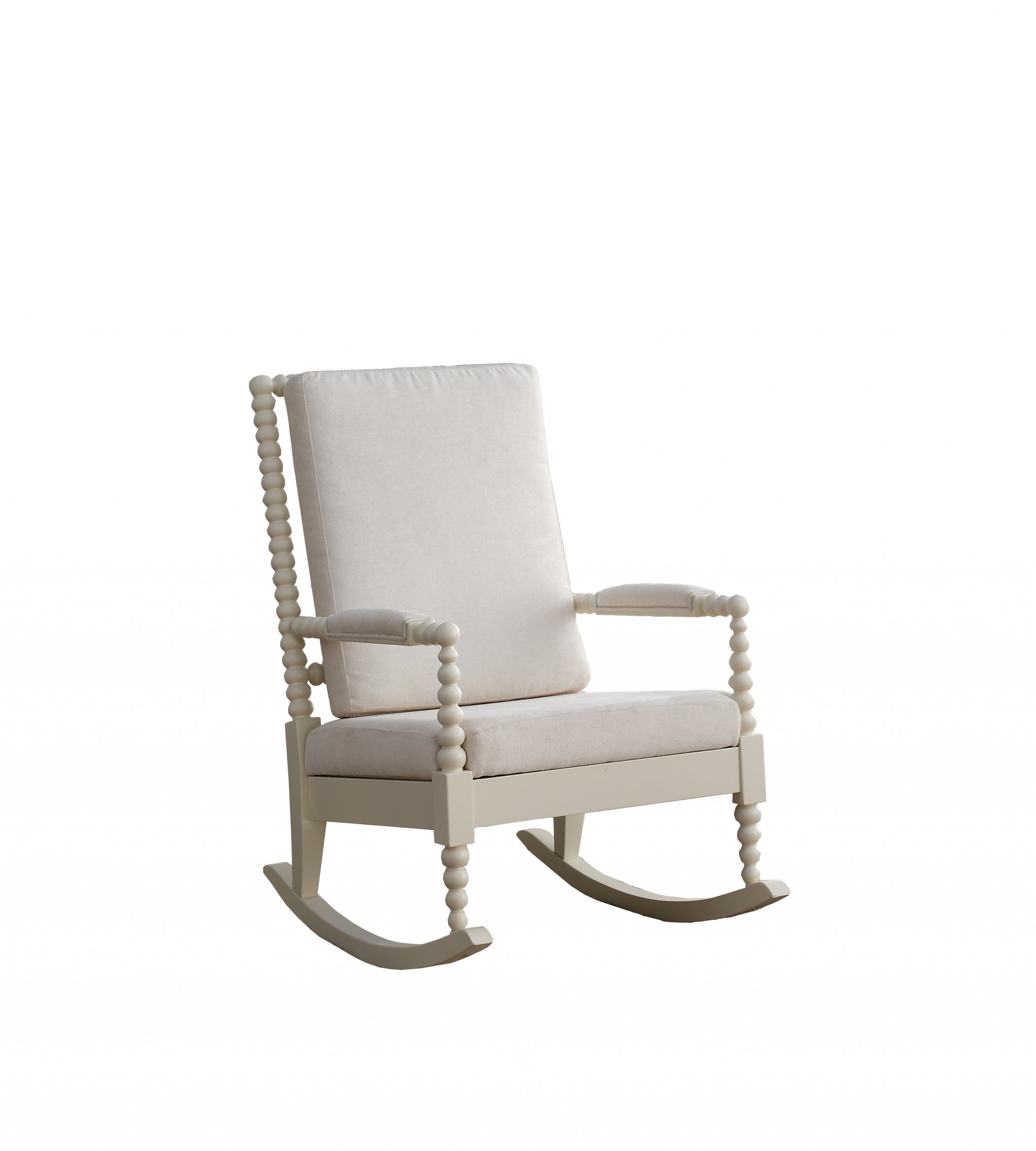 25" X 33" X 41" Cream Fabric White Wood Upholstered (Seat) Rocking Chair
