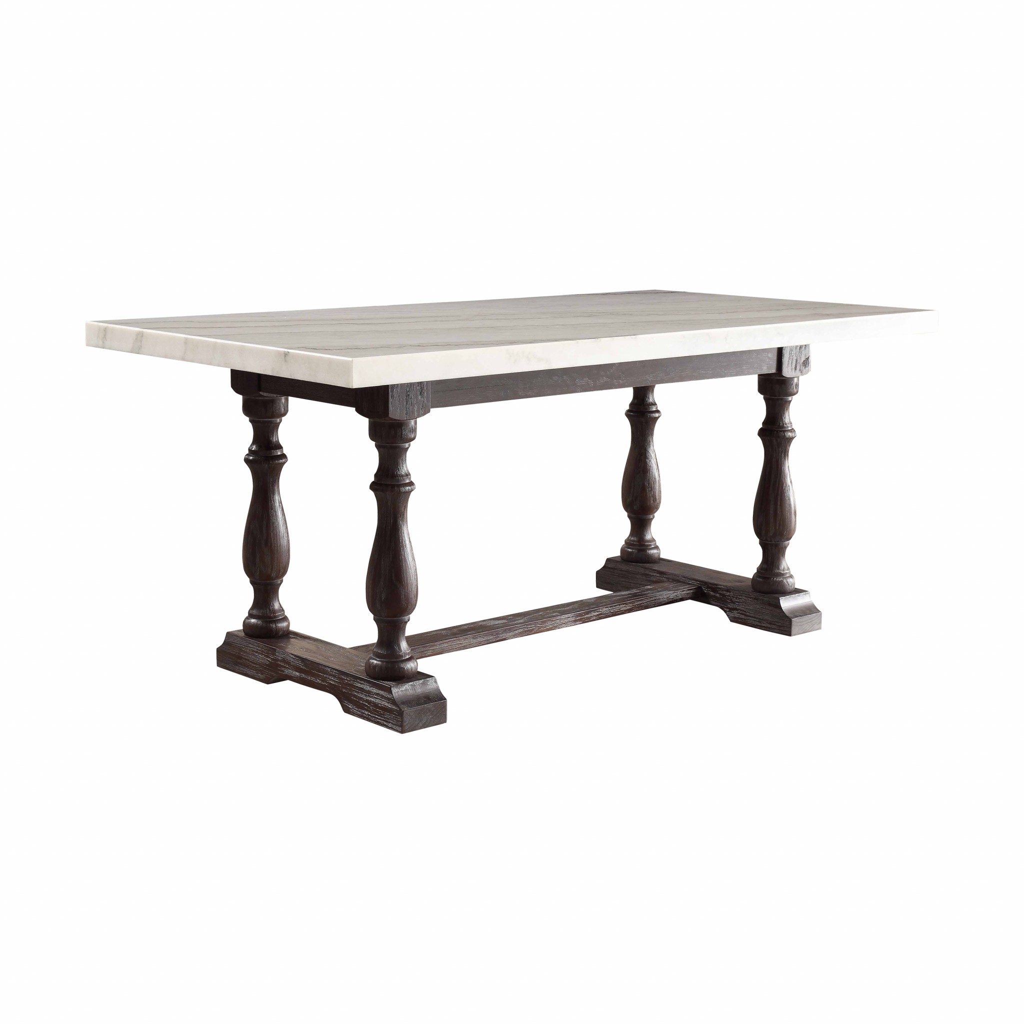 38" X 72" X 31" White Marble Weathered Espresso Wood Dining Table