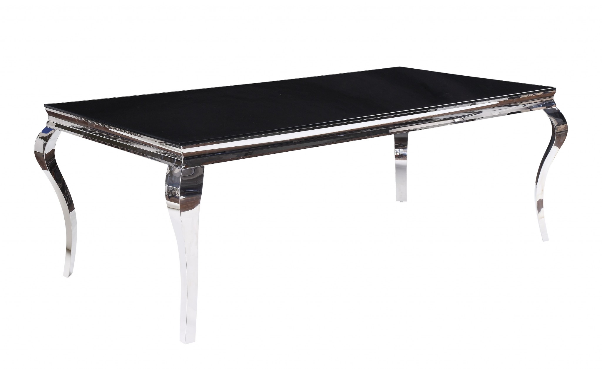 40" X 80" X 30" Stainless Steel Black Glass Dining Table