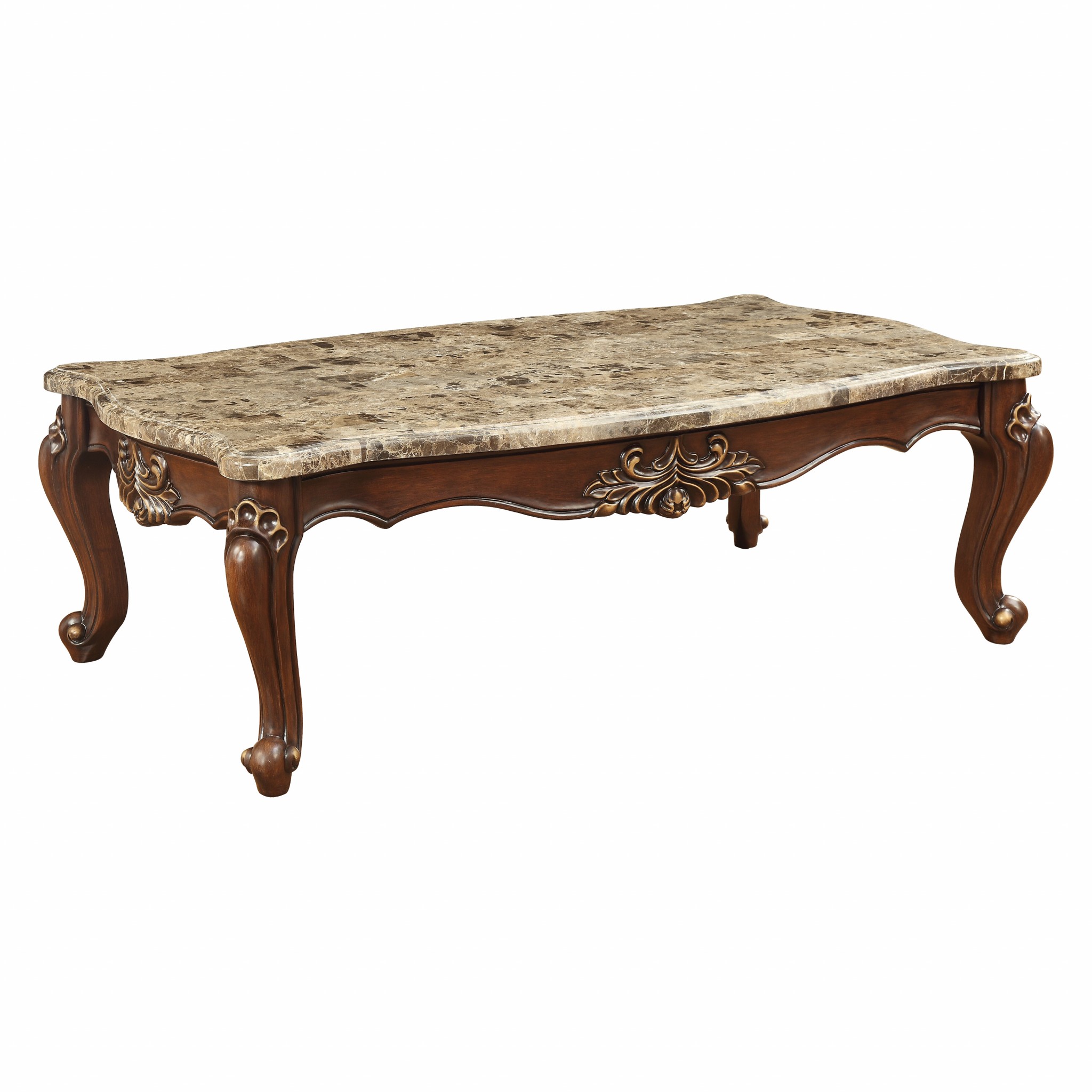 34" X 60" X 20" Marble Walnut Wood Coffee Table