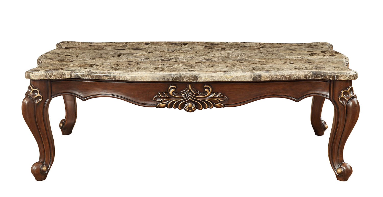 34" X 60" X 20" Marble Walnut Wood Coffee Table