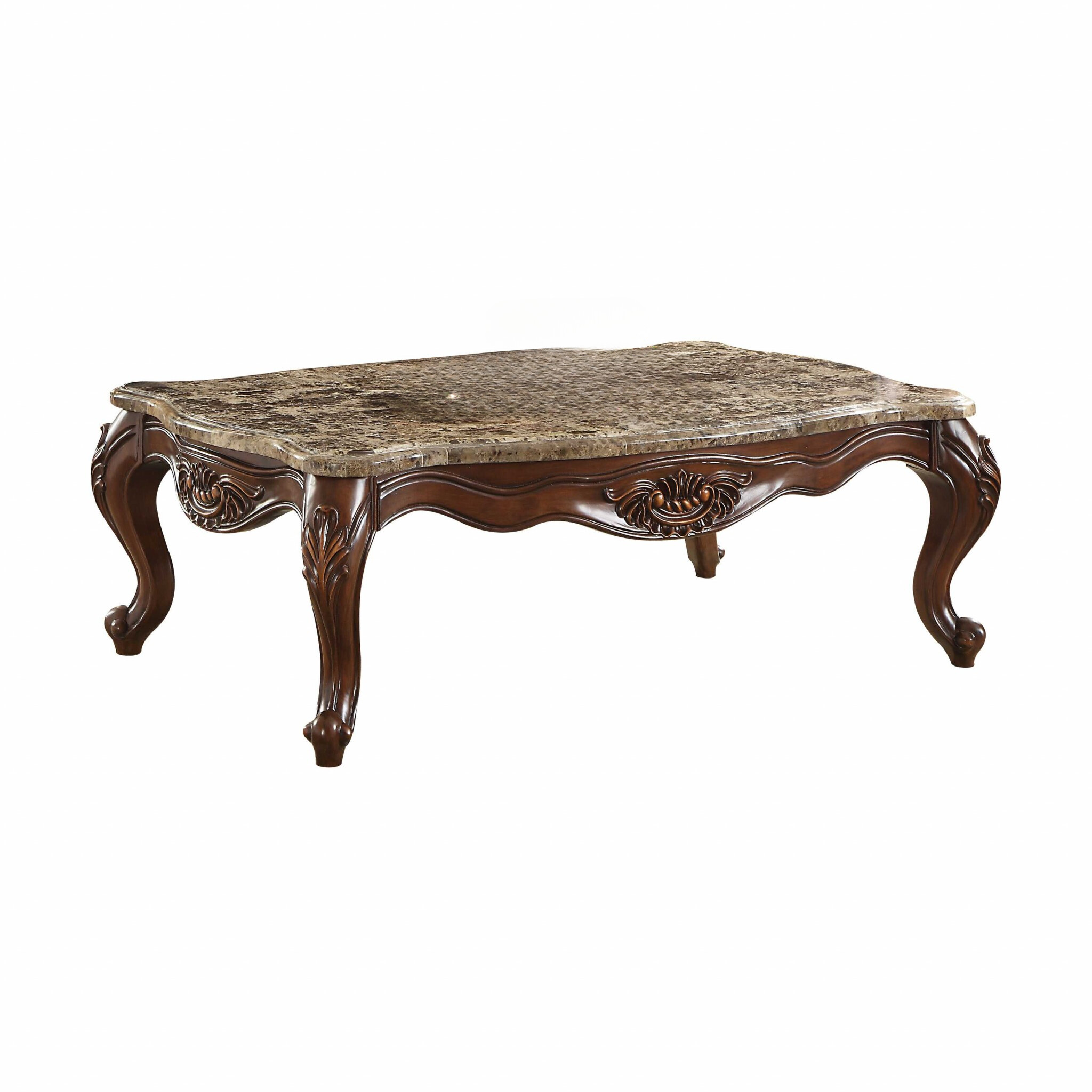 58" Brown and Dark Brown Genuine Marble Coffee Table-347407-1