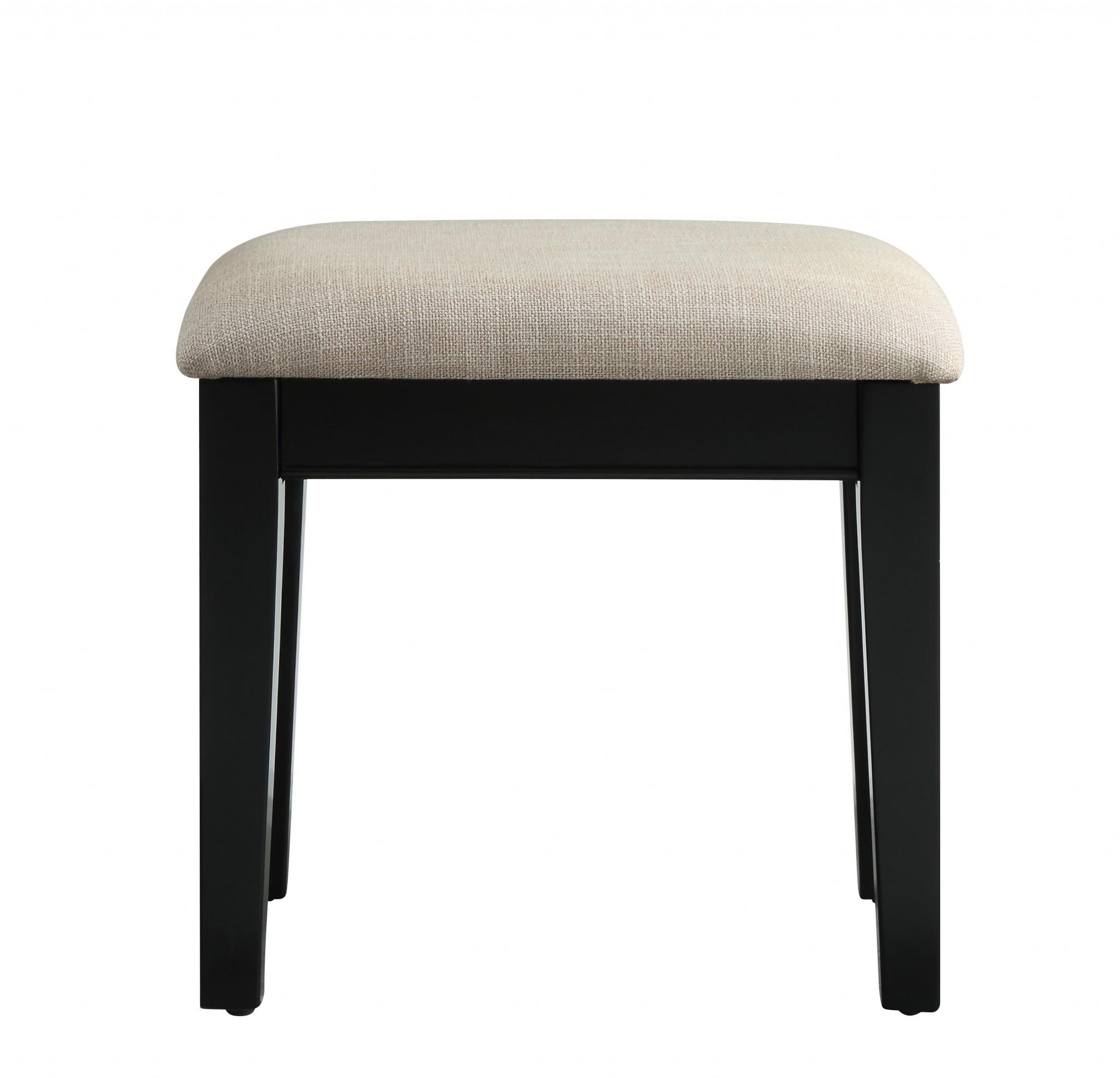 19" X 43" X 54" Tan Fabric Black Wood Mirror Upholstered (Seat) Vanity Set