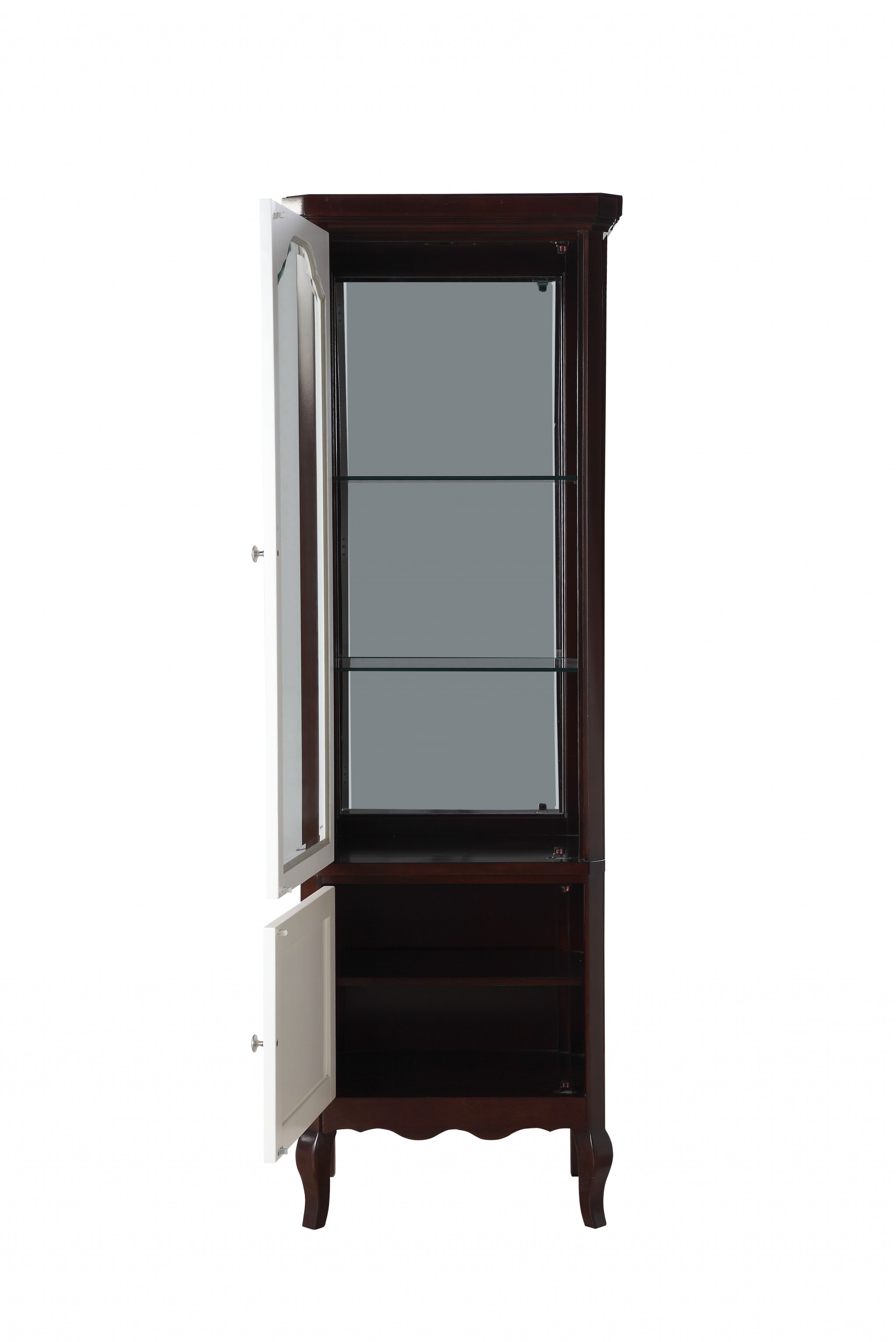 18" X 26" X 78" Walnut White Wood Curio Cabinet