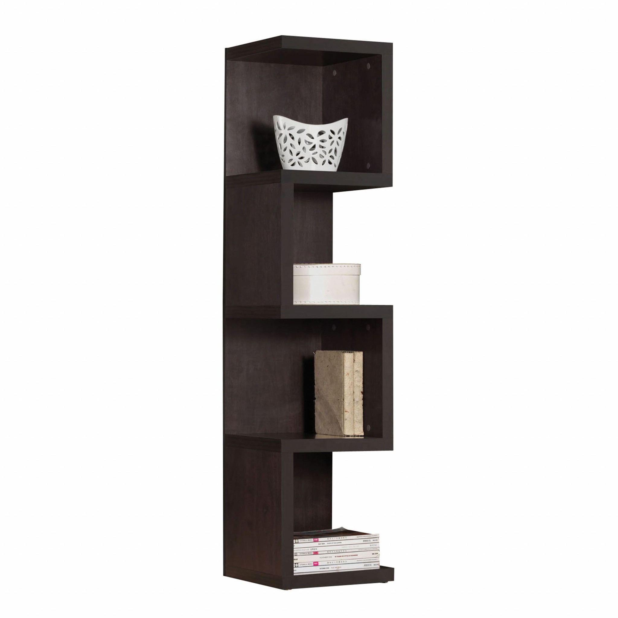 14" X 14" X 59" Espresso Wood Veneer (PU Paper) Bookcase - Large S Shelf