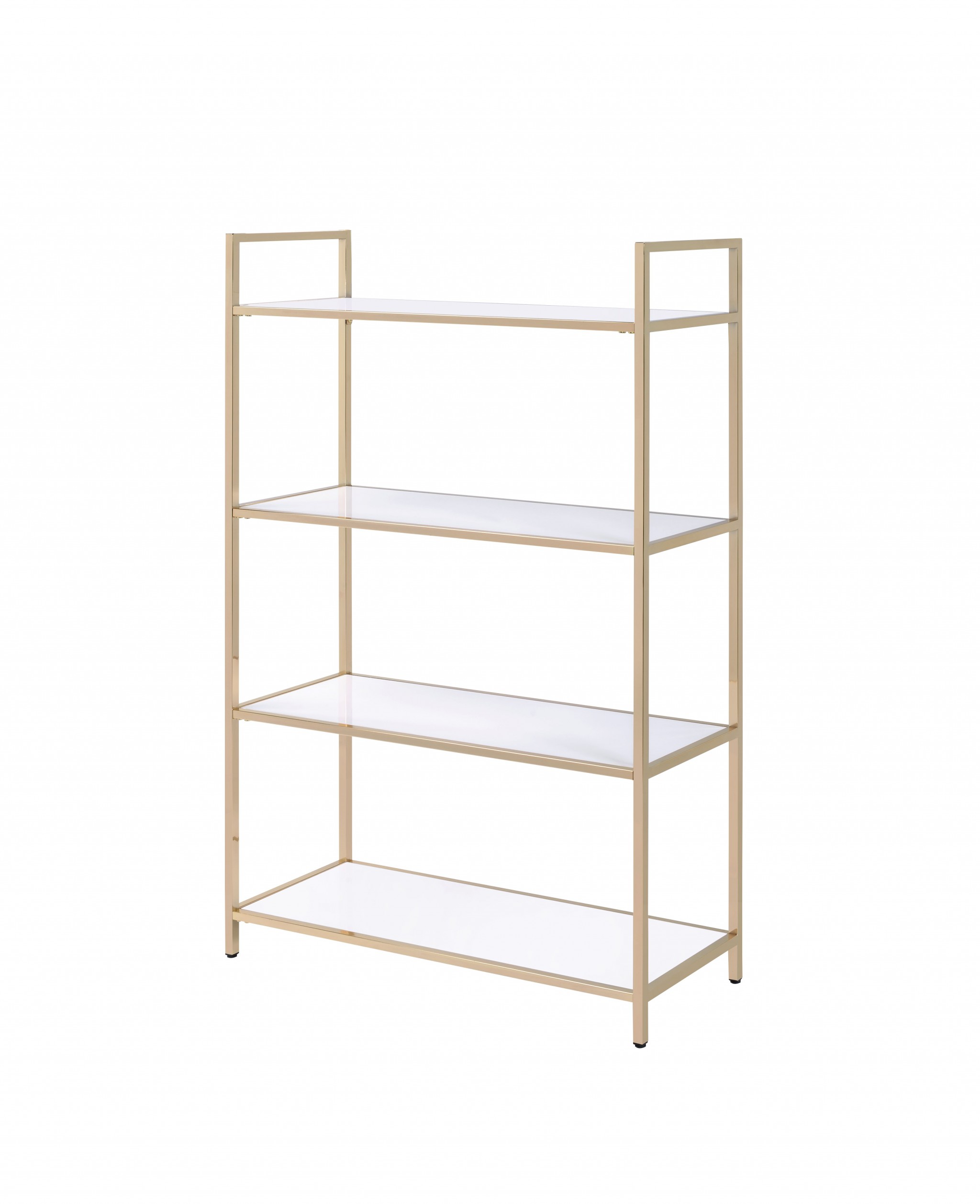 16" X 37" X 60" White High Gloss Gold Metal Wood Bookshelf