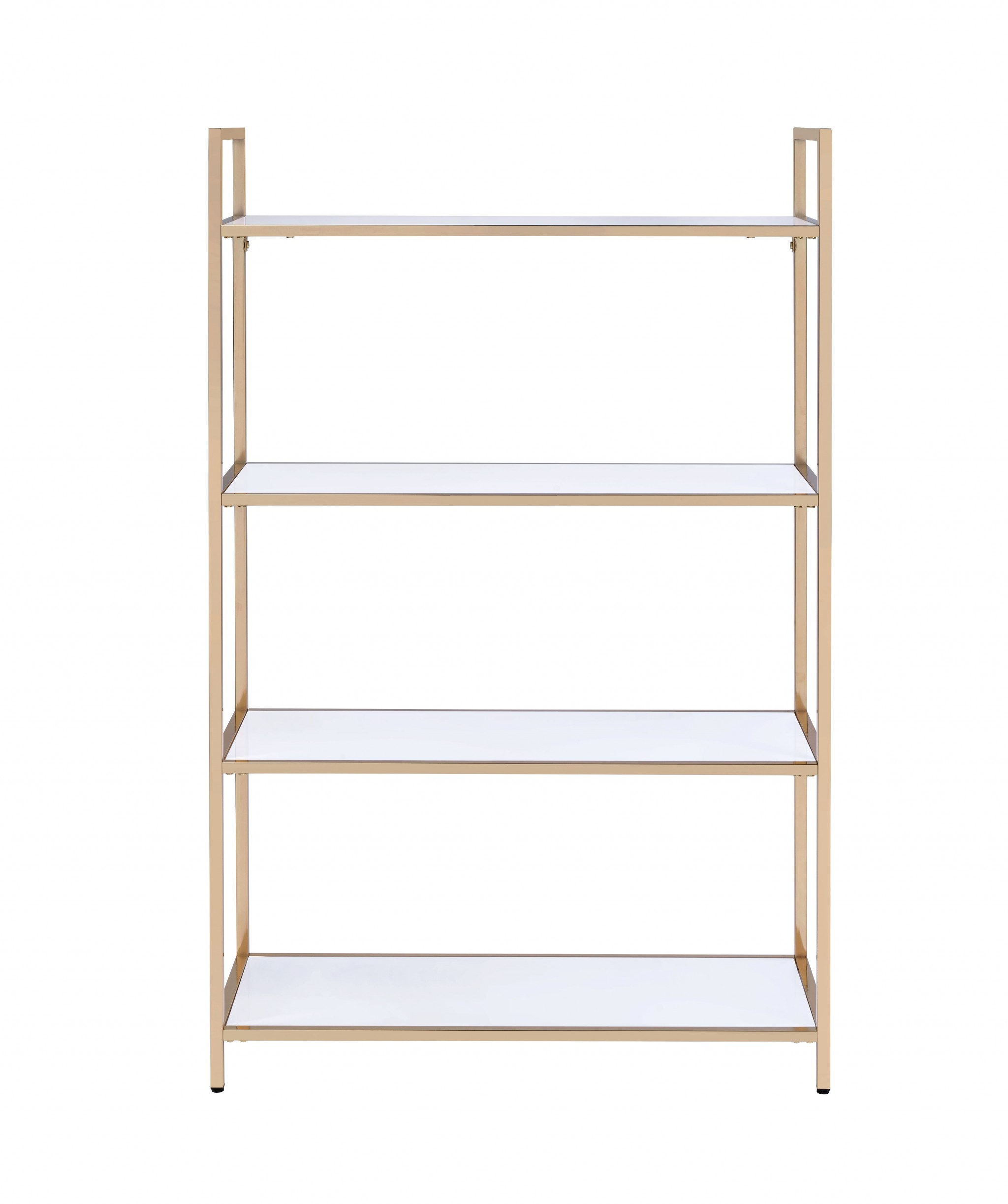 16" X 37" X 60" White High Gloss Gold Metal Wood Bookshelf