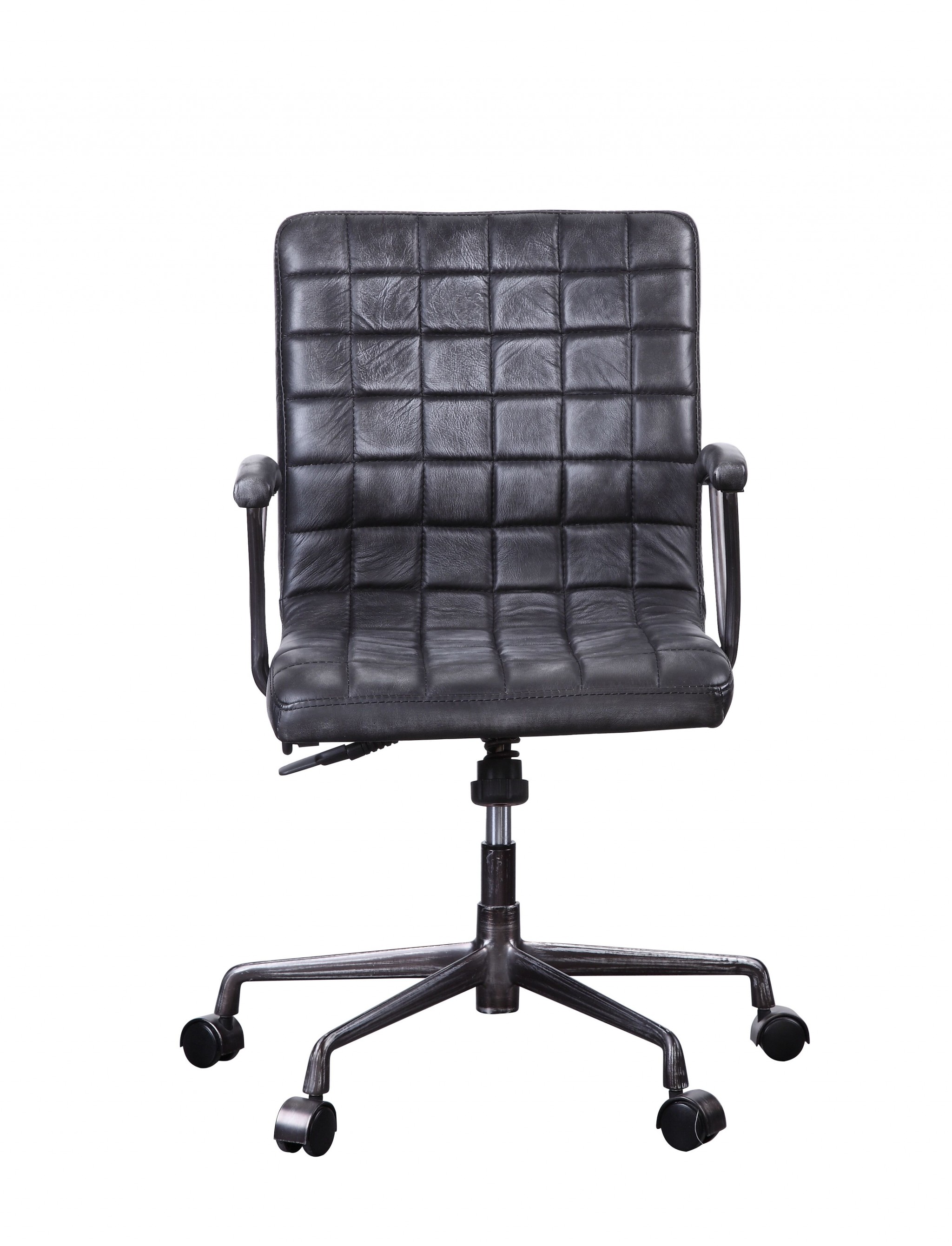 24" X 25" X 36" Vintage Black Top Grain Leather Aluminum Metal Upholstered (Seat) Casters Engineered Wood Executive Office Chair