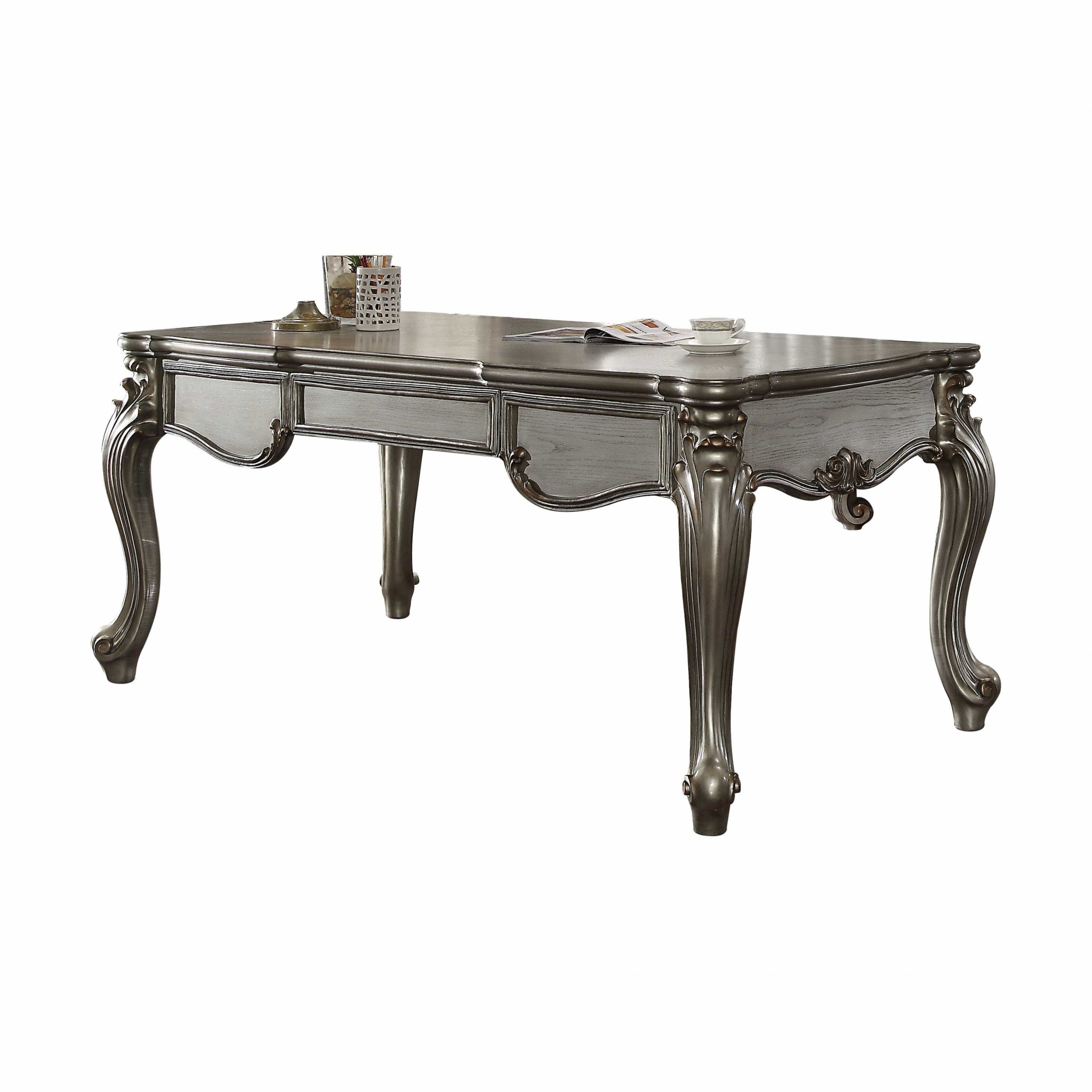 35" X 72" X 32" Antique Platinum Wood Poly Resin Executive Desk (Leg)