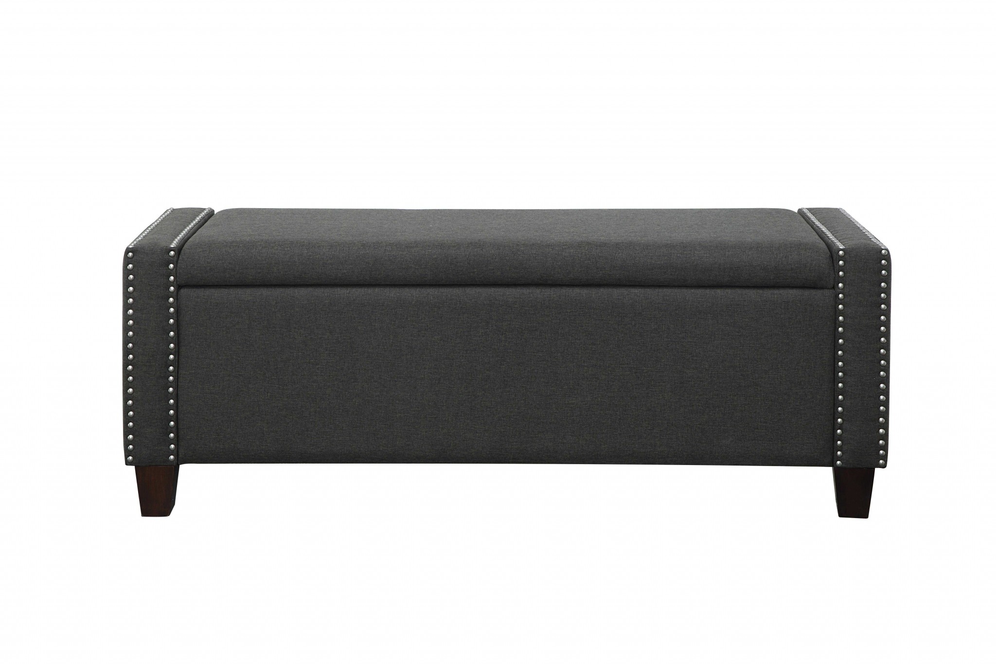 17" X 53" X 19" Dark Olive Linen Upholstery Wood Leg Bench w/Storage