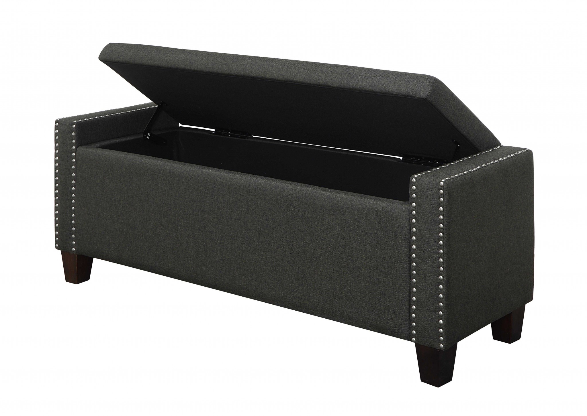 17" X 53" X 19" Dark Olive Linen Upholstery Wood Leg Bench w/Storage