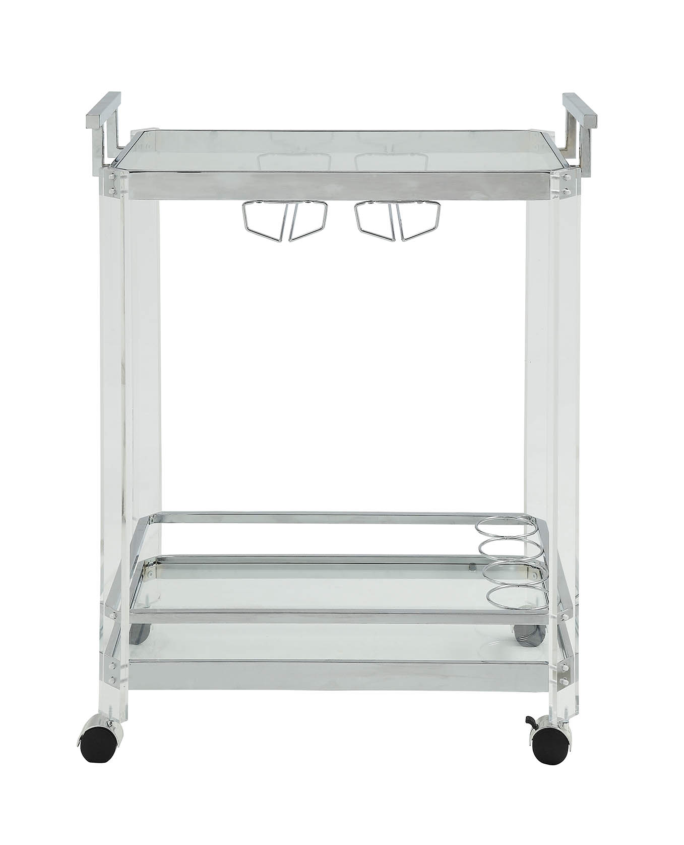 17" X 29" X 35" Chrome Clear Glass Metal Acrylic Serving Cart