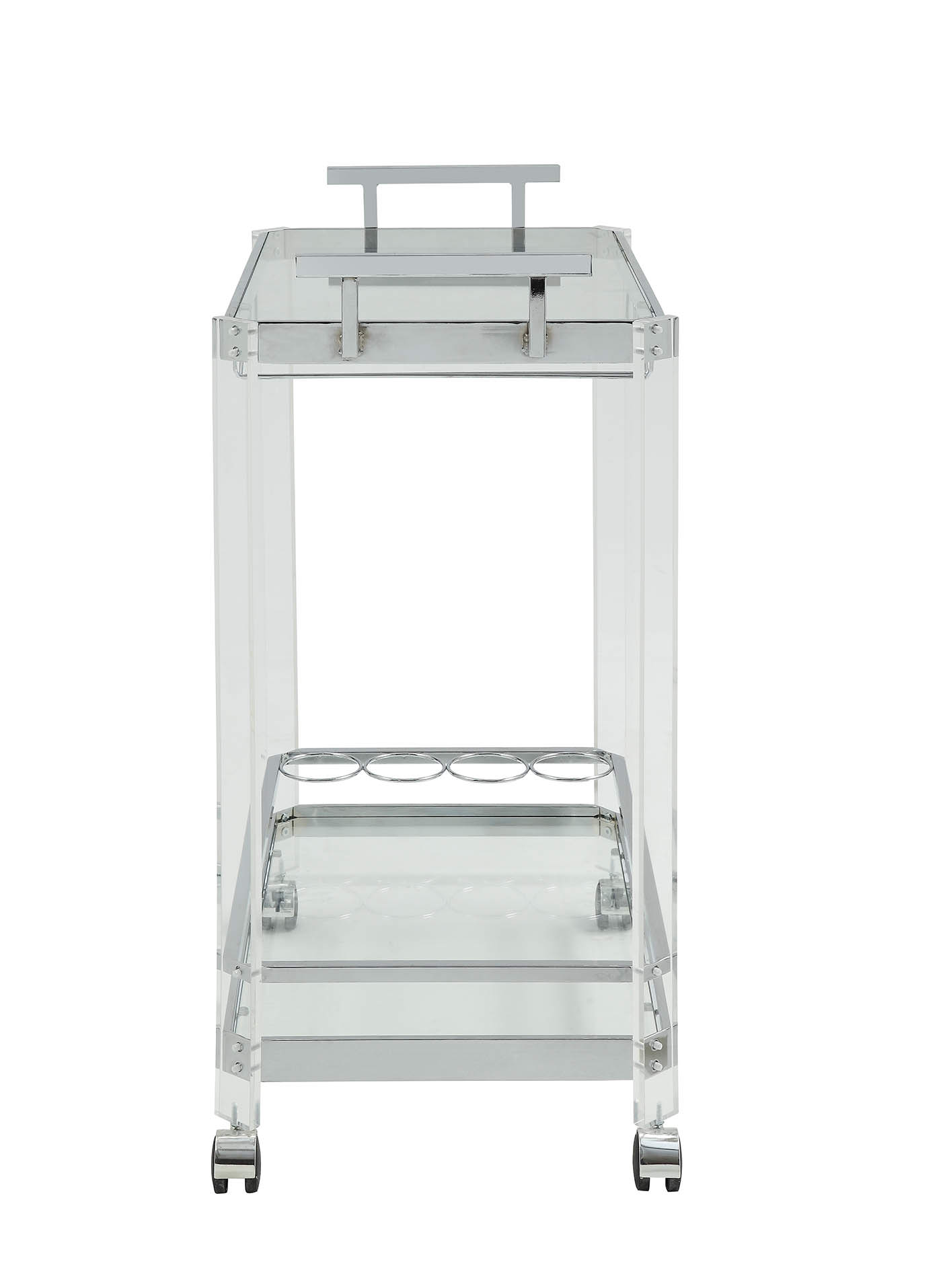 17" X 29" X 35" Chrome Clear Glass Metal Acrylic Serving Cart