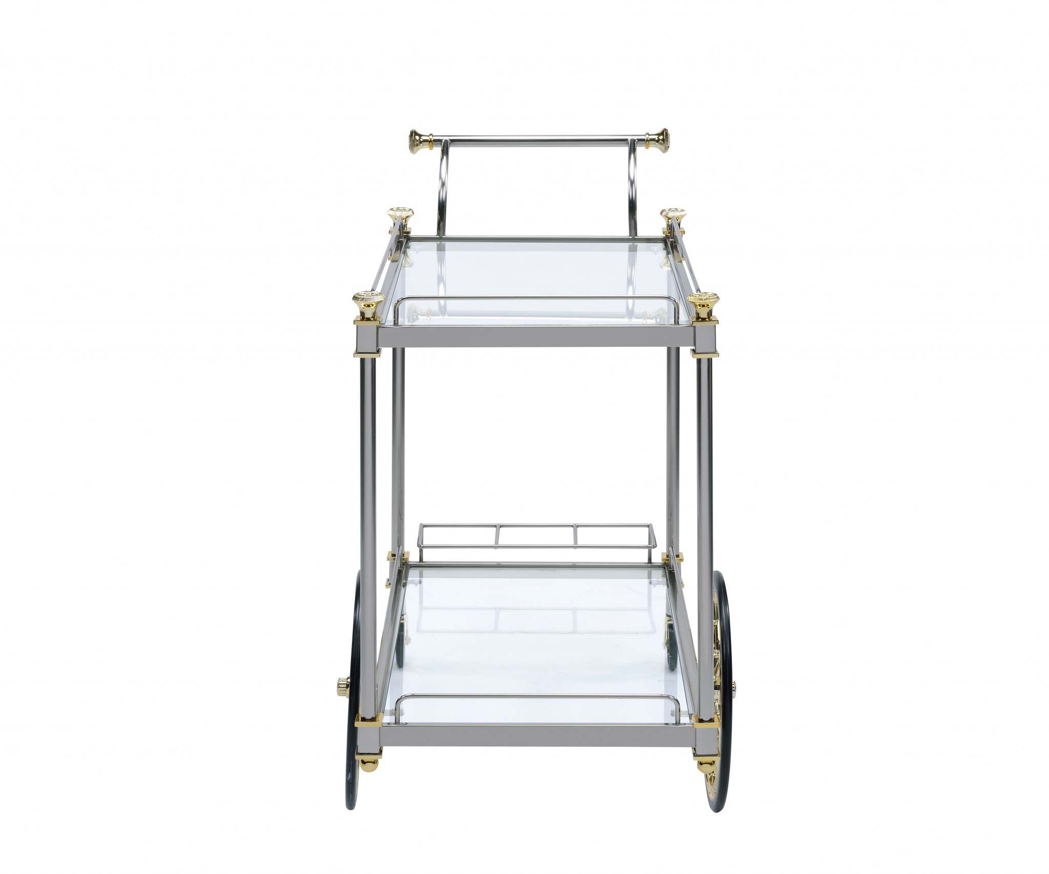 20" X 31" X 31" Silver Gold Clear Glass Metal Casters Serving Cart