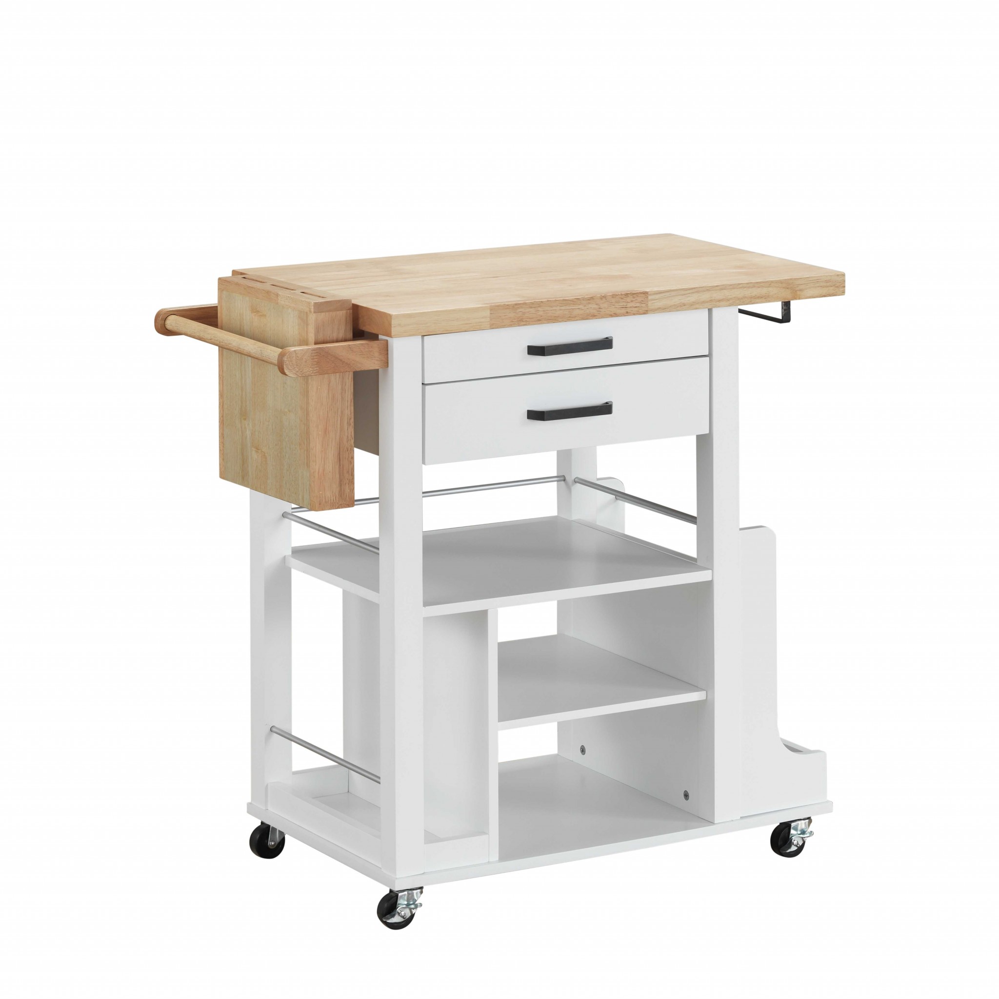 19" X 35" X 35" Natural White Wood Casters Kitchen Cart