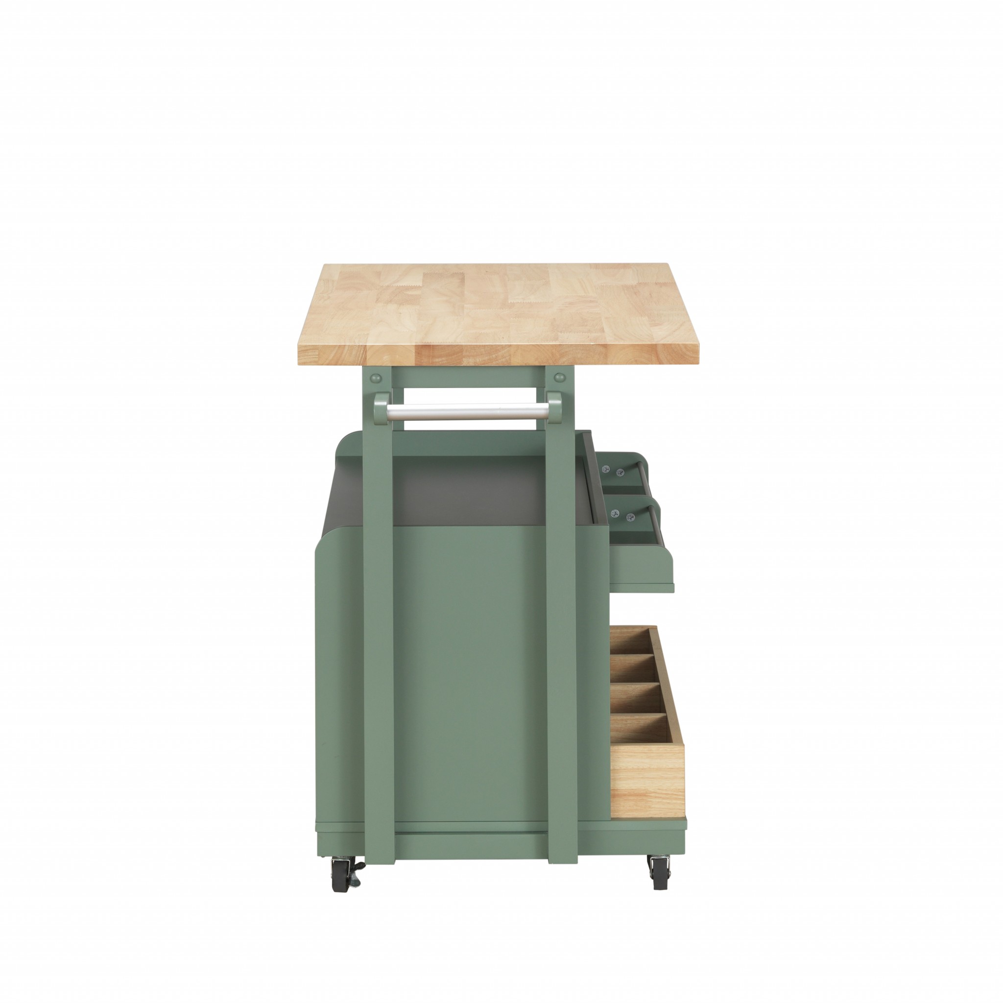 24" X 43" X 35" Natural Green Wood Casters Kitchen Cart