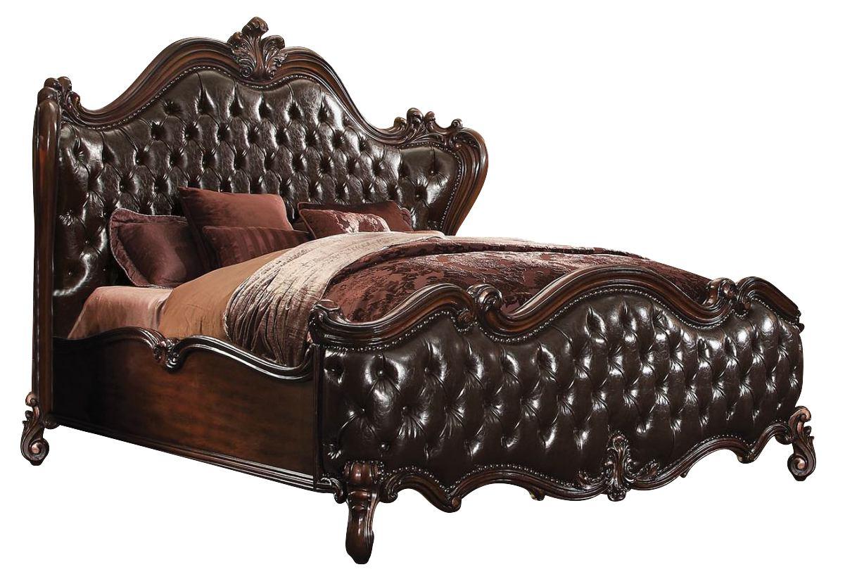 King Tufted Dark Brown Upholstered Faux Leather Bed With Nailhead Trim-348172-1