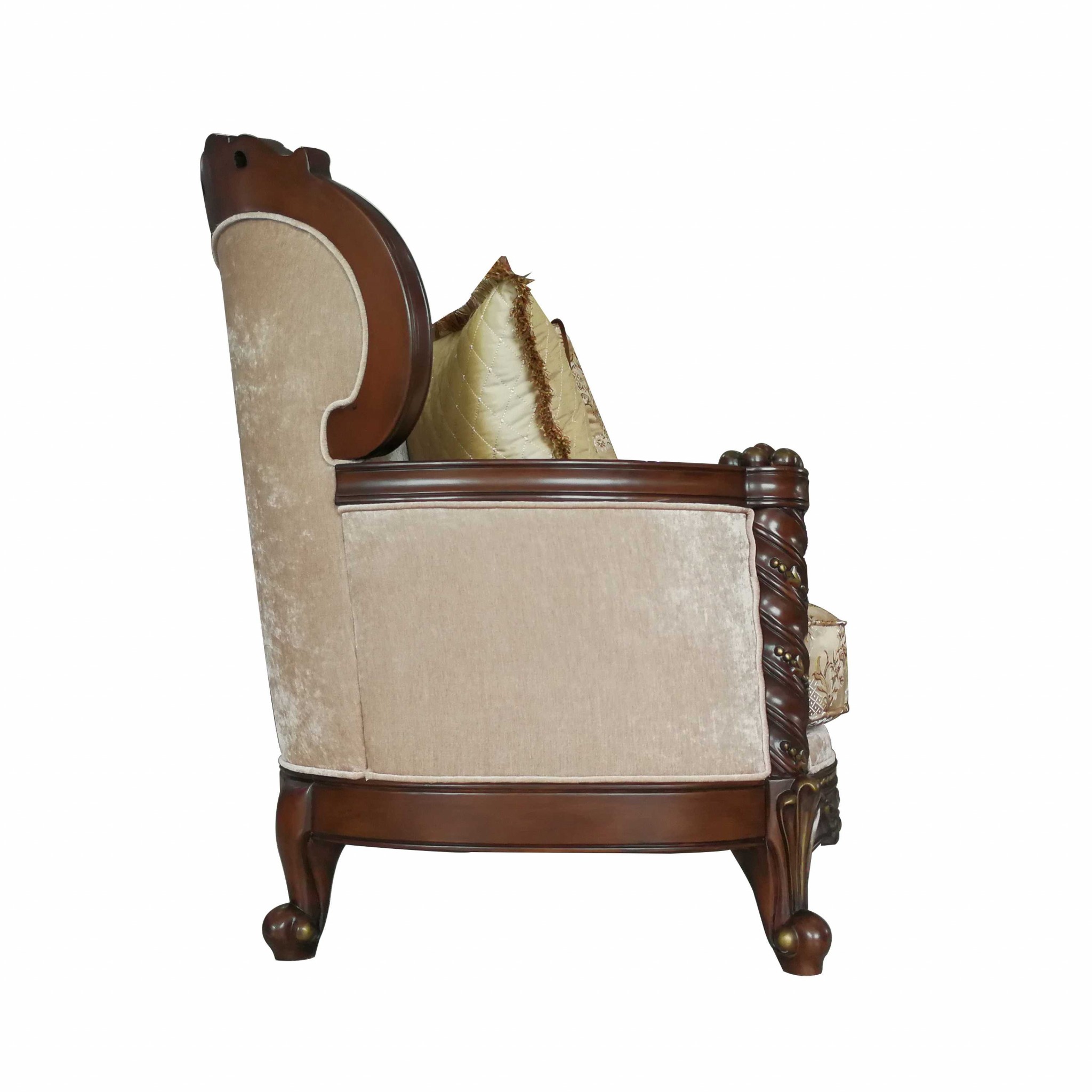 39" X 85" X 49" Fabric Dark Walnut Upholstery Wood Leg/Trim Sofa w/6 Pillows