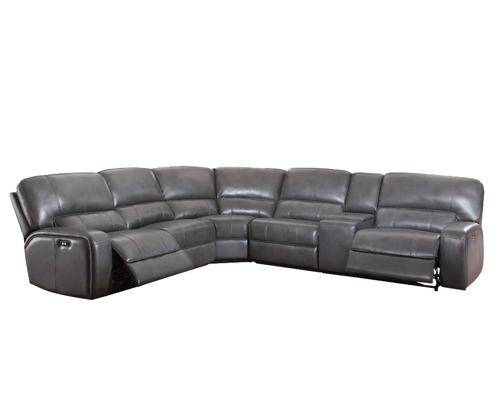 138" X 127" X 41" Gray Leather-Aire Upholstery Metal Reclining Mechanism Sectional Sofa (Power Motion/USB Dock)