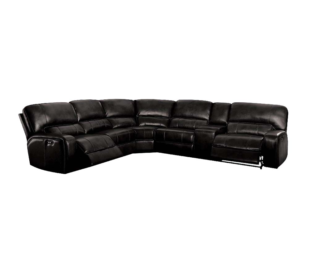 138" X 127" X 41" Black Leather-Aire Upholstery Metal Reclining Mechanism Sectional Sofa (Power Motion/USB Dock)