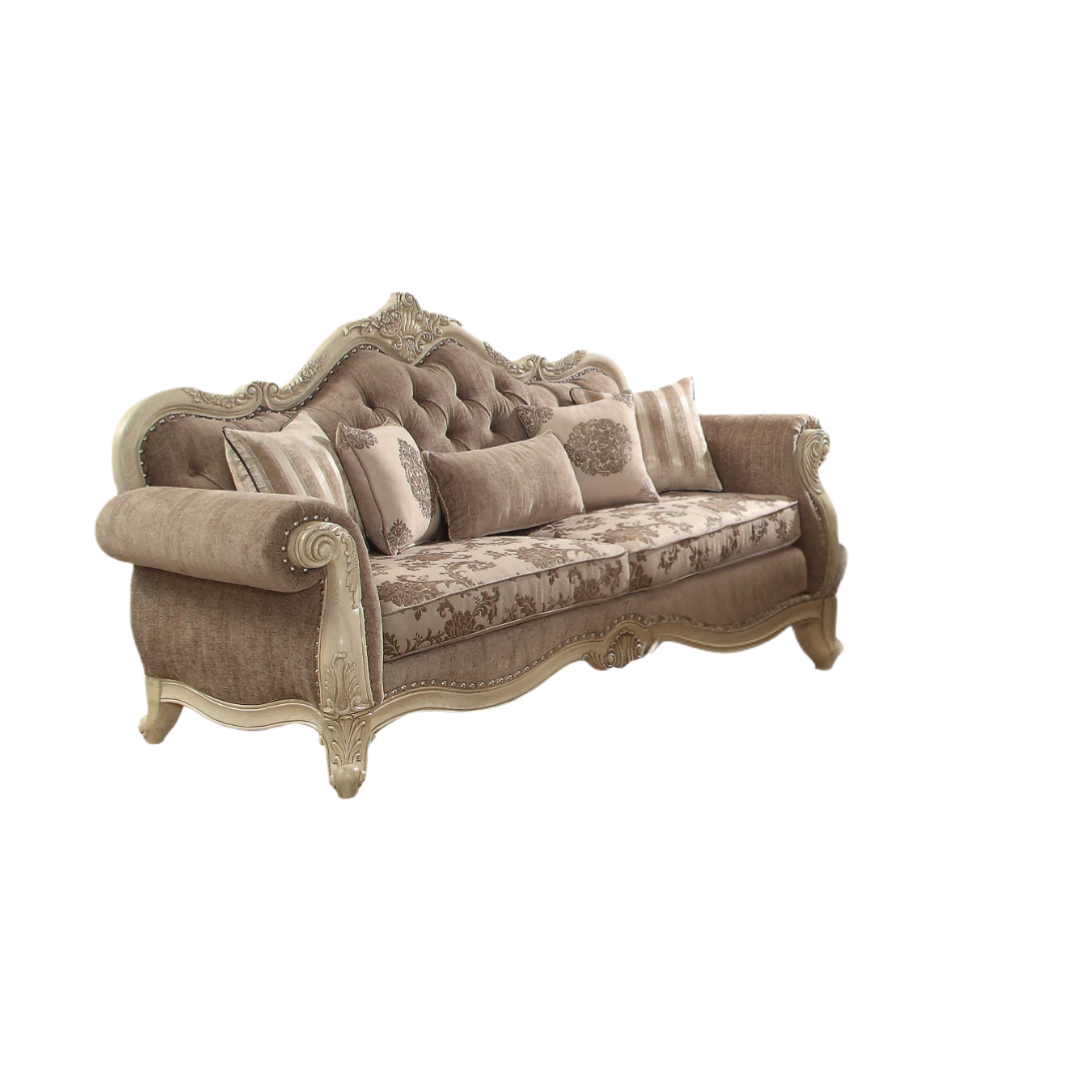 35" Gray And Beige Velvet Floral Sofa And Toss Pillows-348641-1