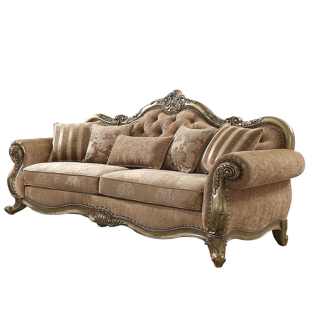 35" X 93" X 42" Fabric Vintage Oak Upholstery Poly Resin Sofa w5 Pillows-348642-1