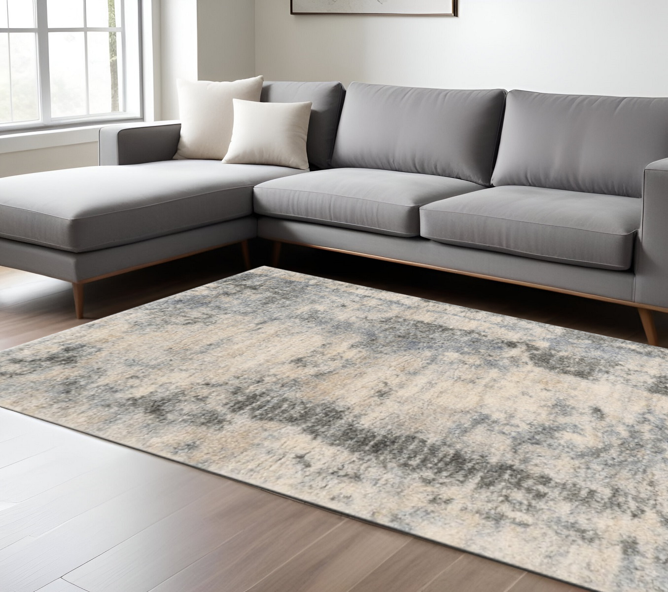 8' X 10' Ivory And Blue Abstract Area Rug-349690-1