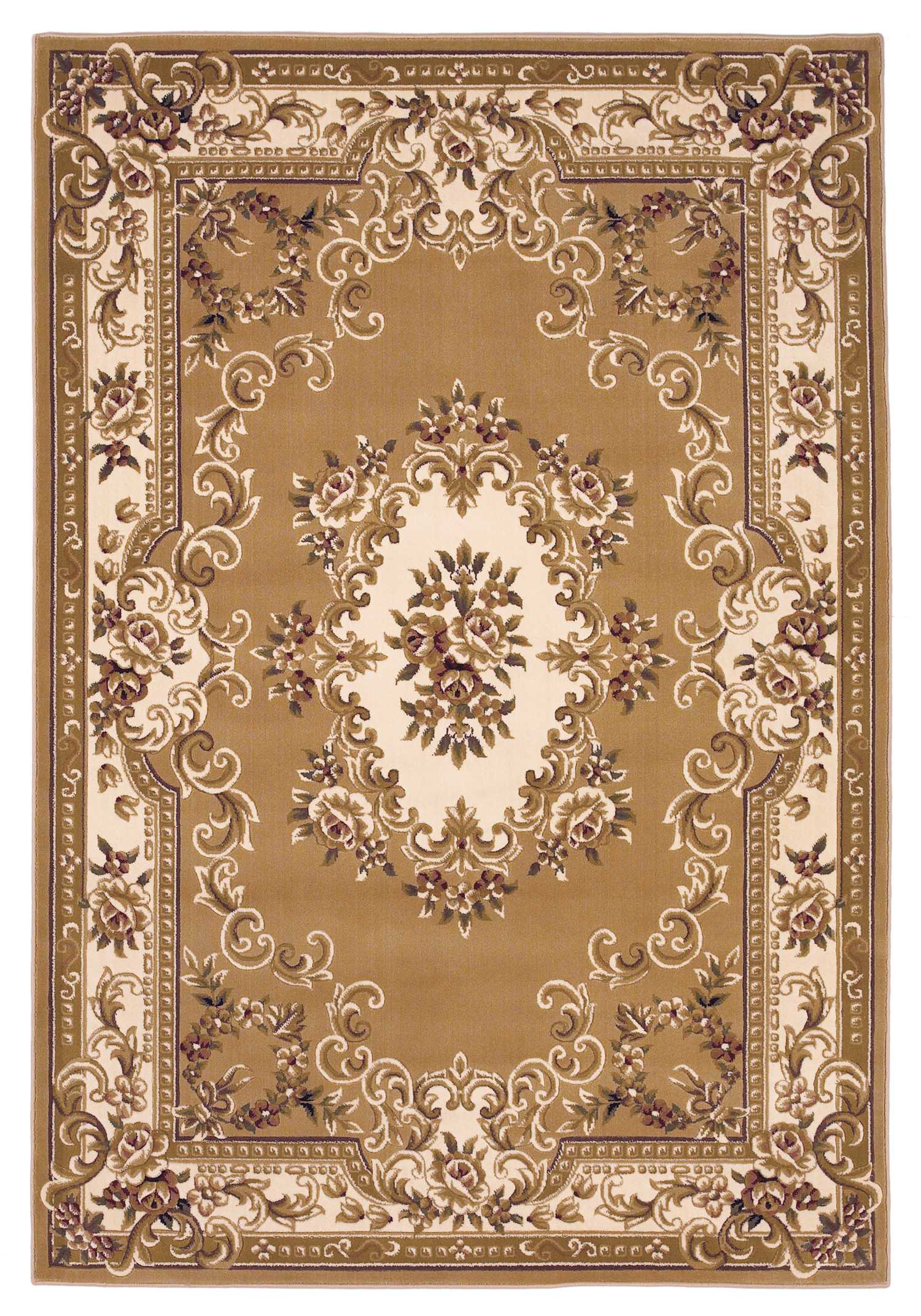 8" X 11" Beige Ivory Machine Woven Hand Carved Floral Medallion Indoor Area Rug