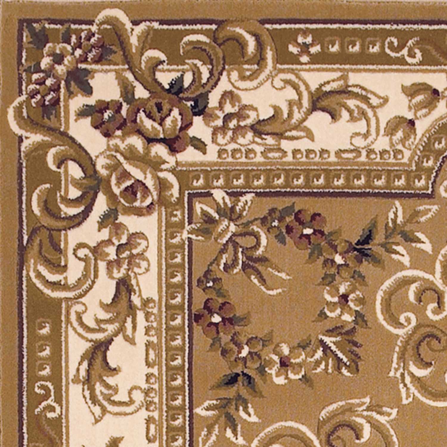 8" X 11" Beige Ivory Machine Woven Hand Carved Floral Medallion Indoor Area Rug