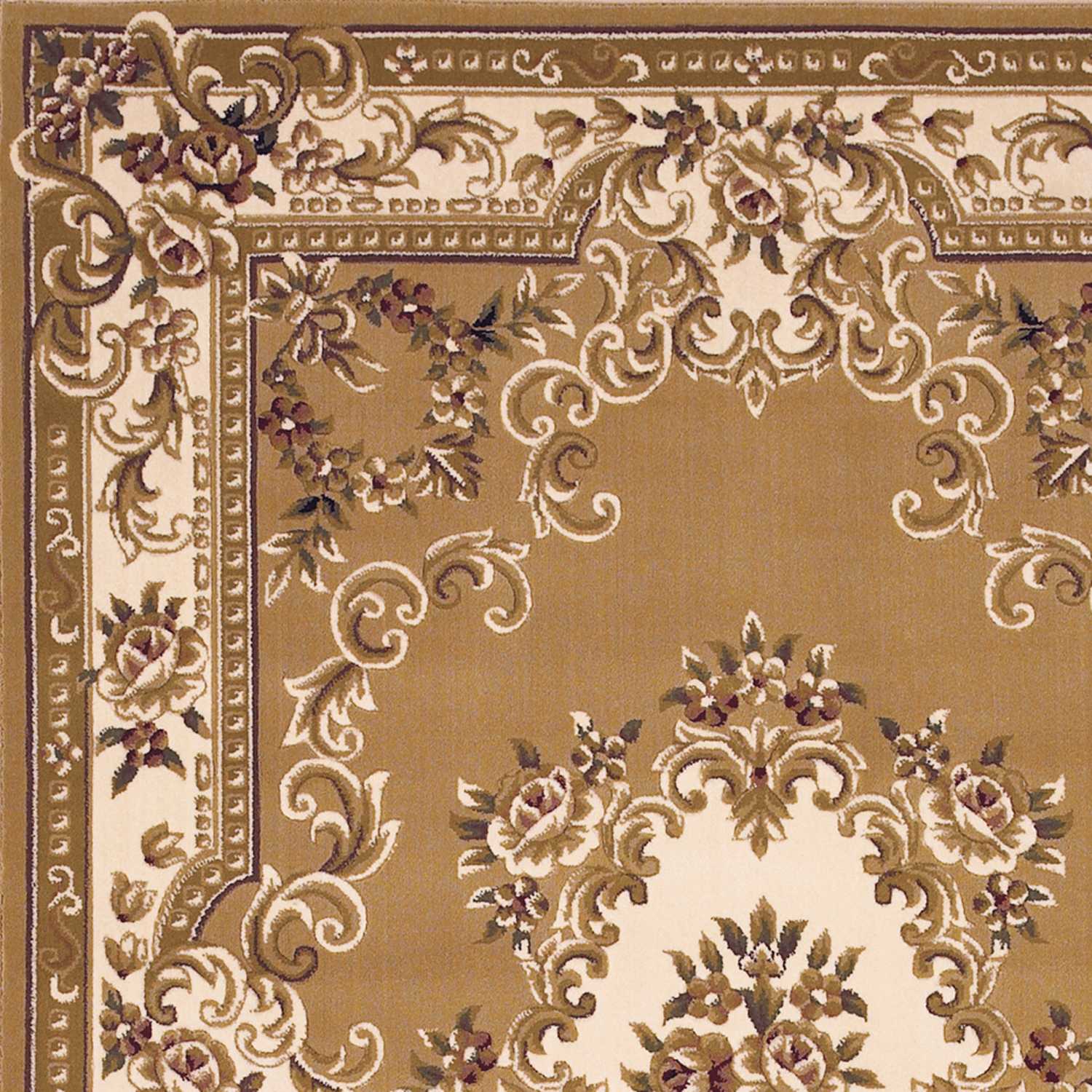 8" X 11" Beige Ivory Machine Woven Hand Carved Floral Medallion Indoor Area Rug