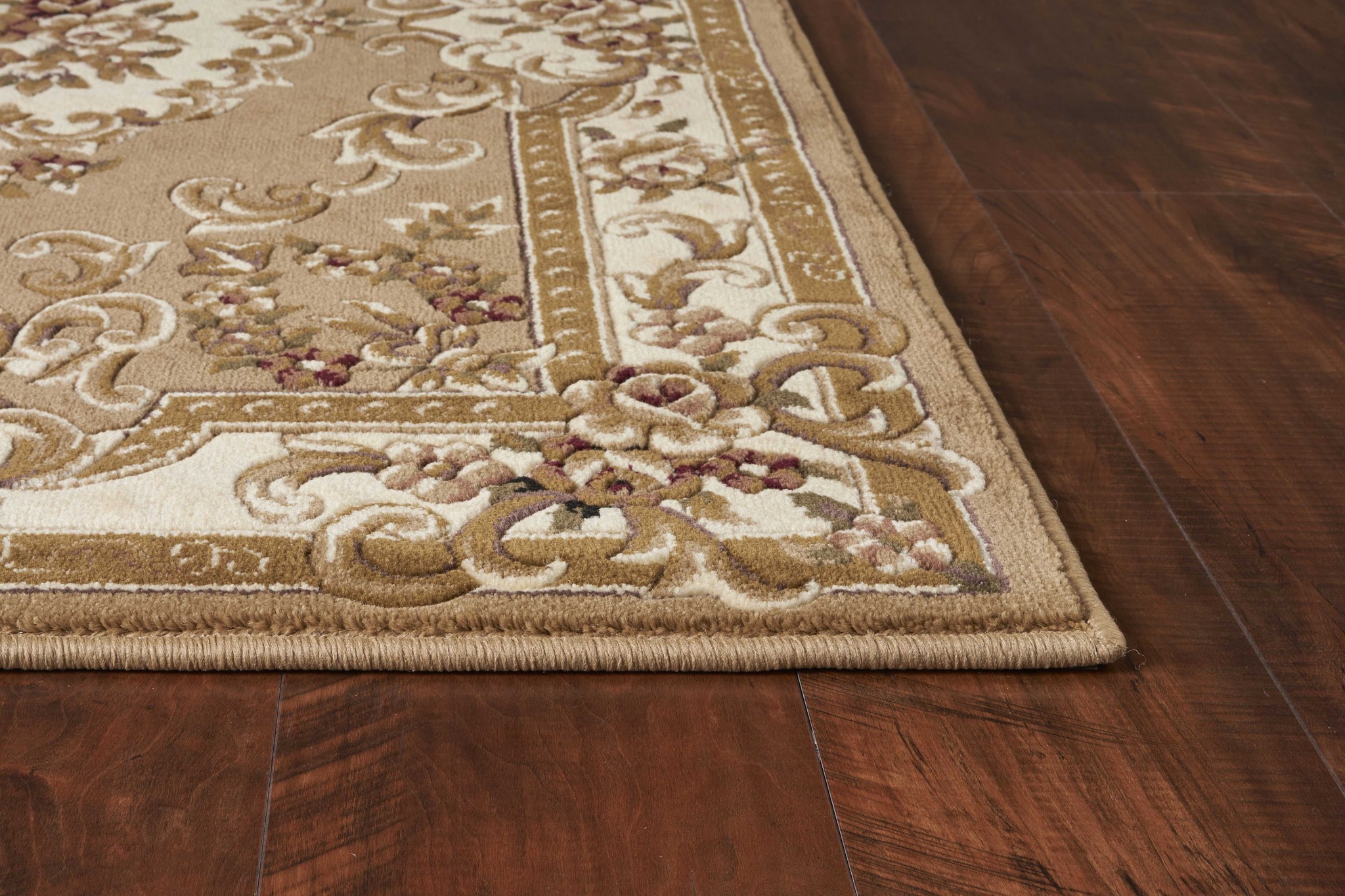 8" X 11" Beige Ivory Machine Woven Hand Carved Floral Medallion Indoor Area Rug