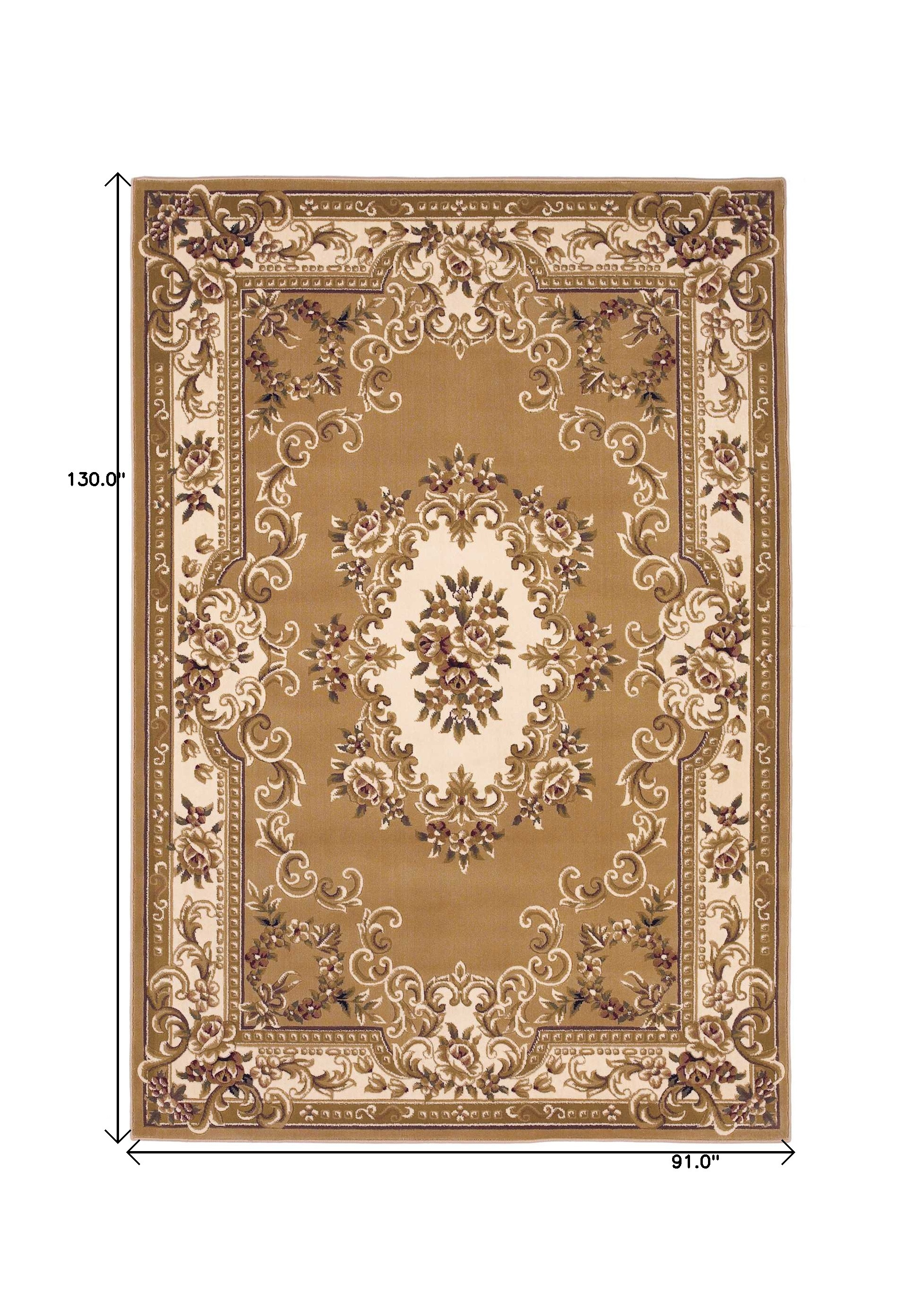 8" X 11" Beige Ivory Machine Woven Hand Carved Floral Medallion Indoor Area Rug